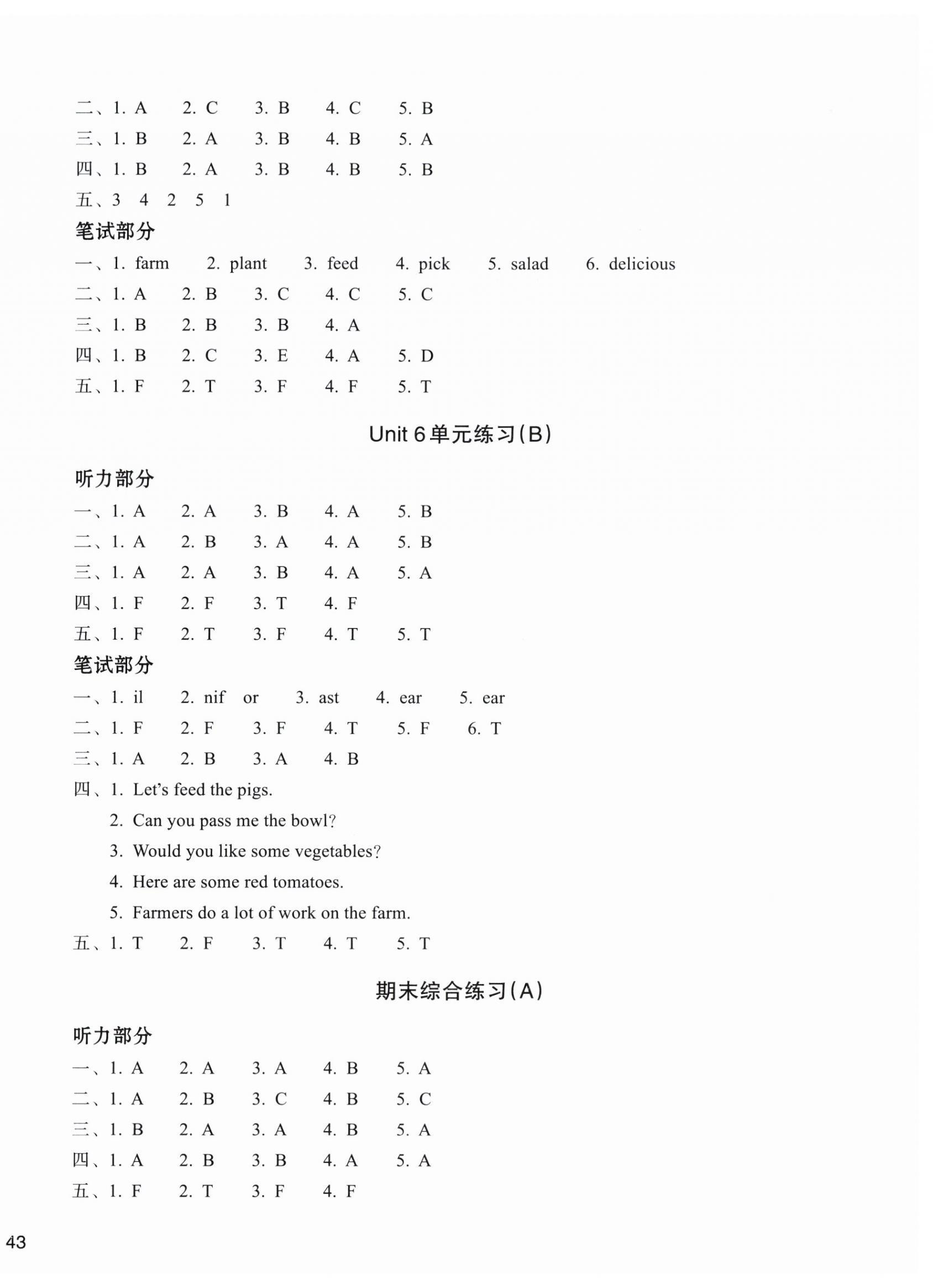 2026年新编单元能力训练四年级英语下册人教版&nbsp;参考答案第6页