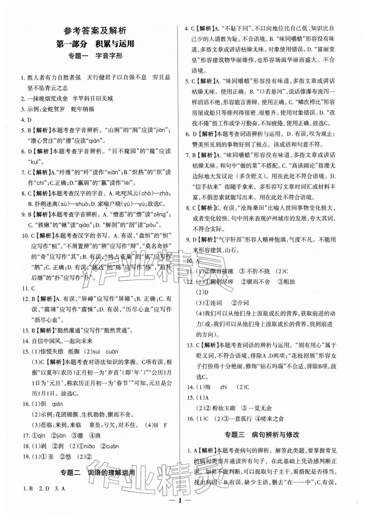 2026年中考真題分類(lèi)集訓(xùn)語(yǔ)文&nbsp;參考答案第1頁(yè)