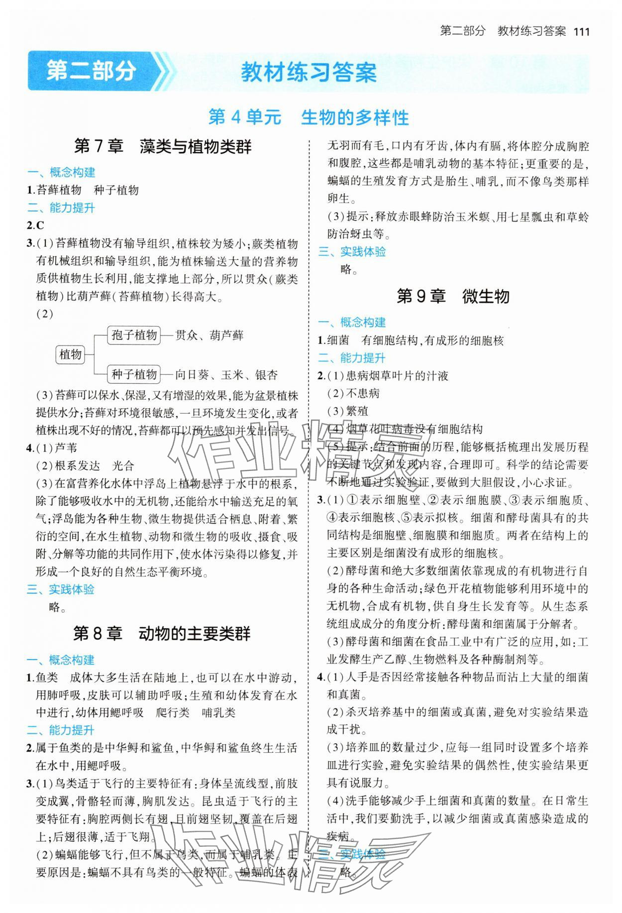 2025年教材課本七年級生物下冊蘇科版 參考答案第1頁