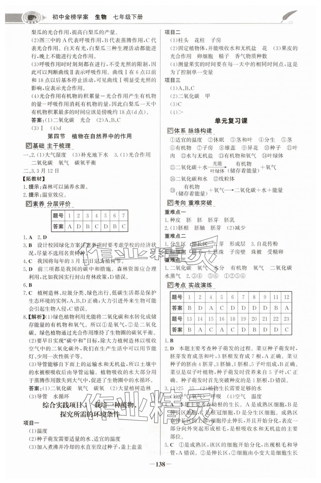 2025年世纪金榜金榜学案七年级生物下册人教版河南专版 参考答案第5页