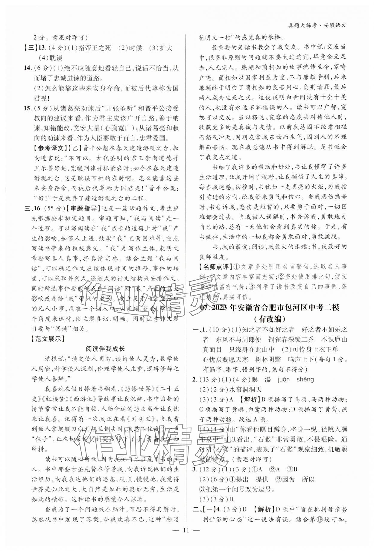 2024年中考真題大練考語文安徽專版 參考答案第10頁