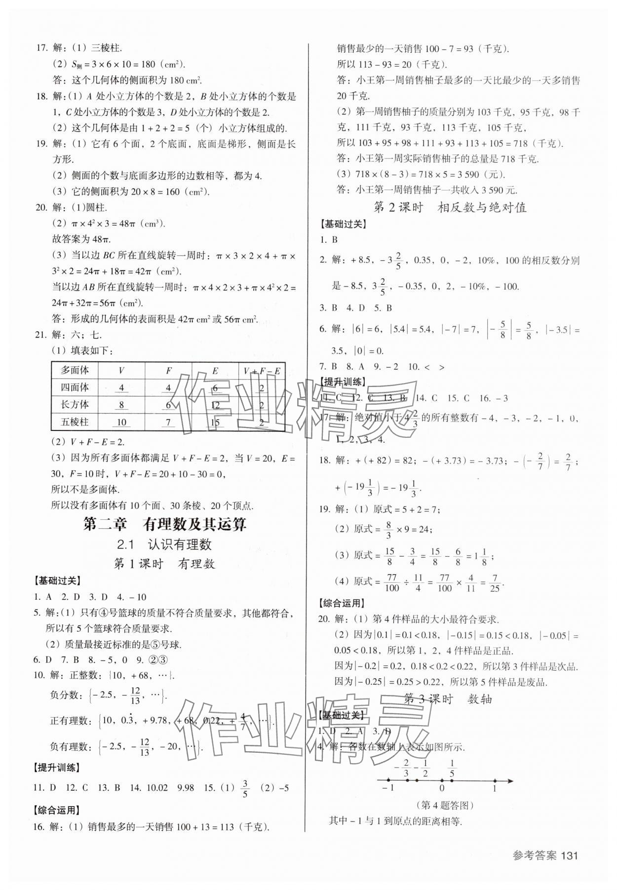 2024年全优点练课计划七年级数学上册北师大版 参考答案第3页