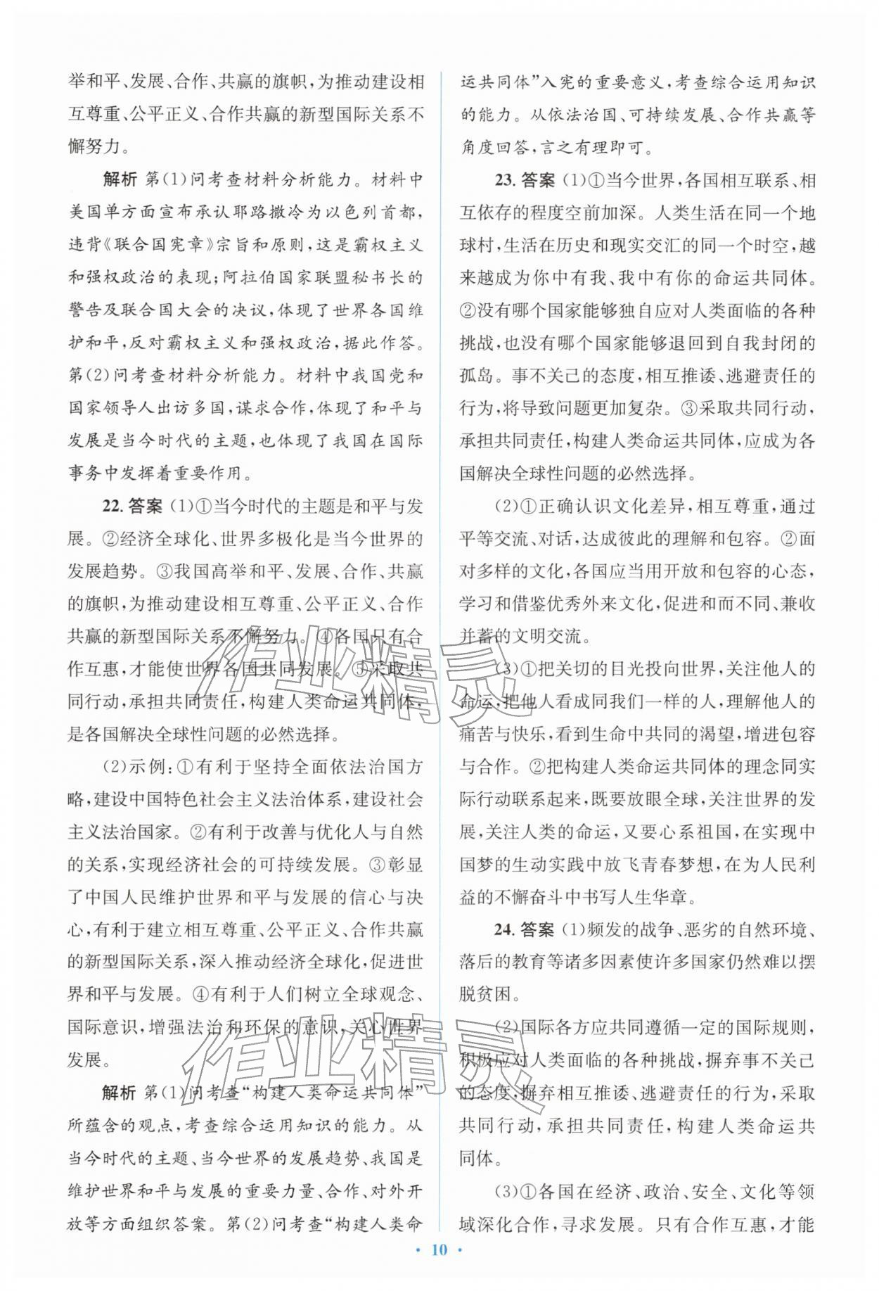 2026年同步解析与测评学考练九年级道德与法治下册人教版&nbsp;参考答案第10页