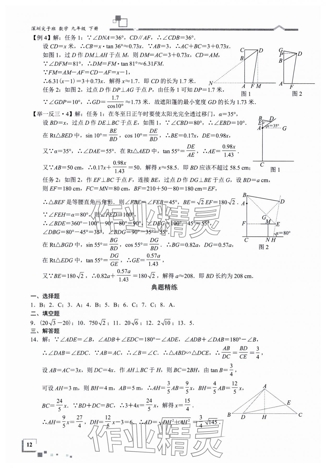 2025年優(yōu)藍(lán)數(shù)學(xué)深圳尖子班九年級數(shù)學(xué)下冊北師大版深圳專版 參考答案第12頁