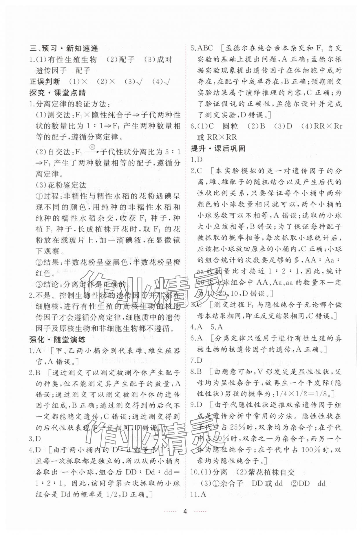 2025年三維隨堂精練高中生物必修2人教版 第4頁