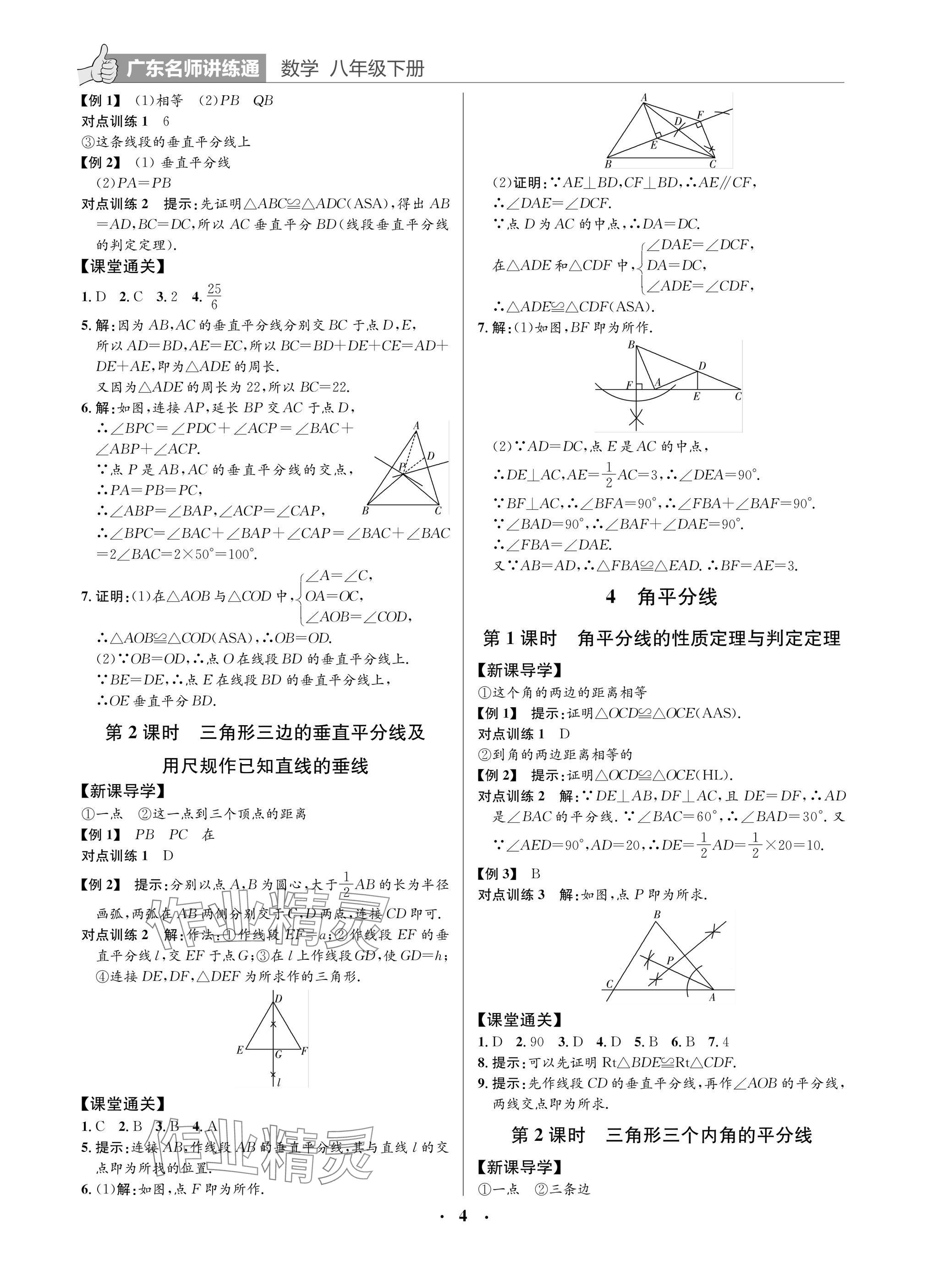 2025年廣東名師講練通八年級數學下冊北師大版深圳專版 參考答案第4頁