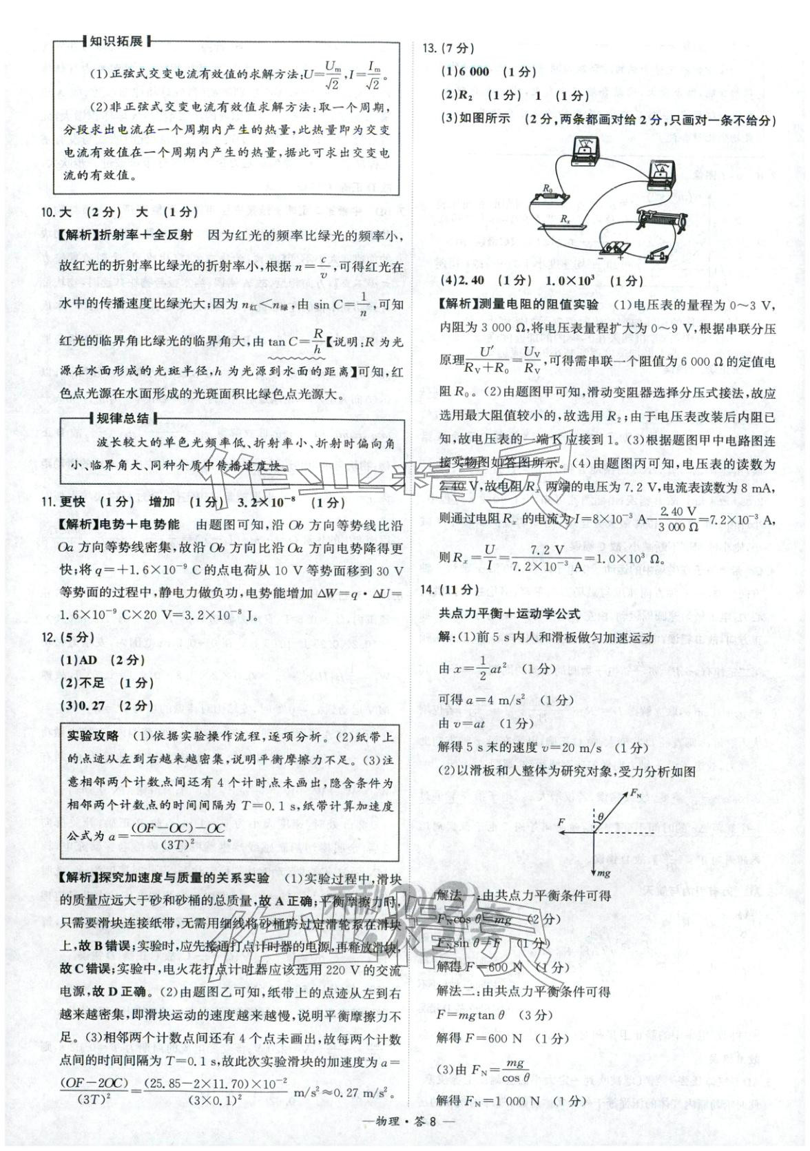 2026年高考模拟试题汇编高中物理全一册通用版&nbsp;参考答案第8页