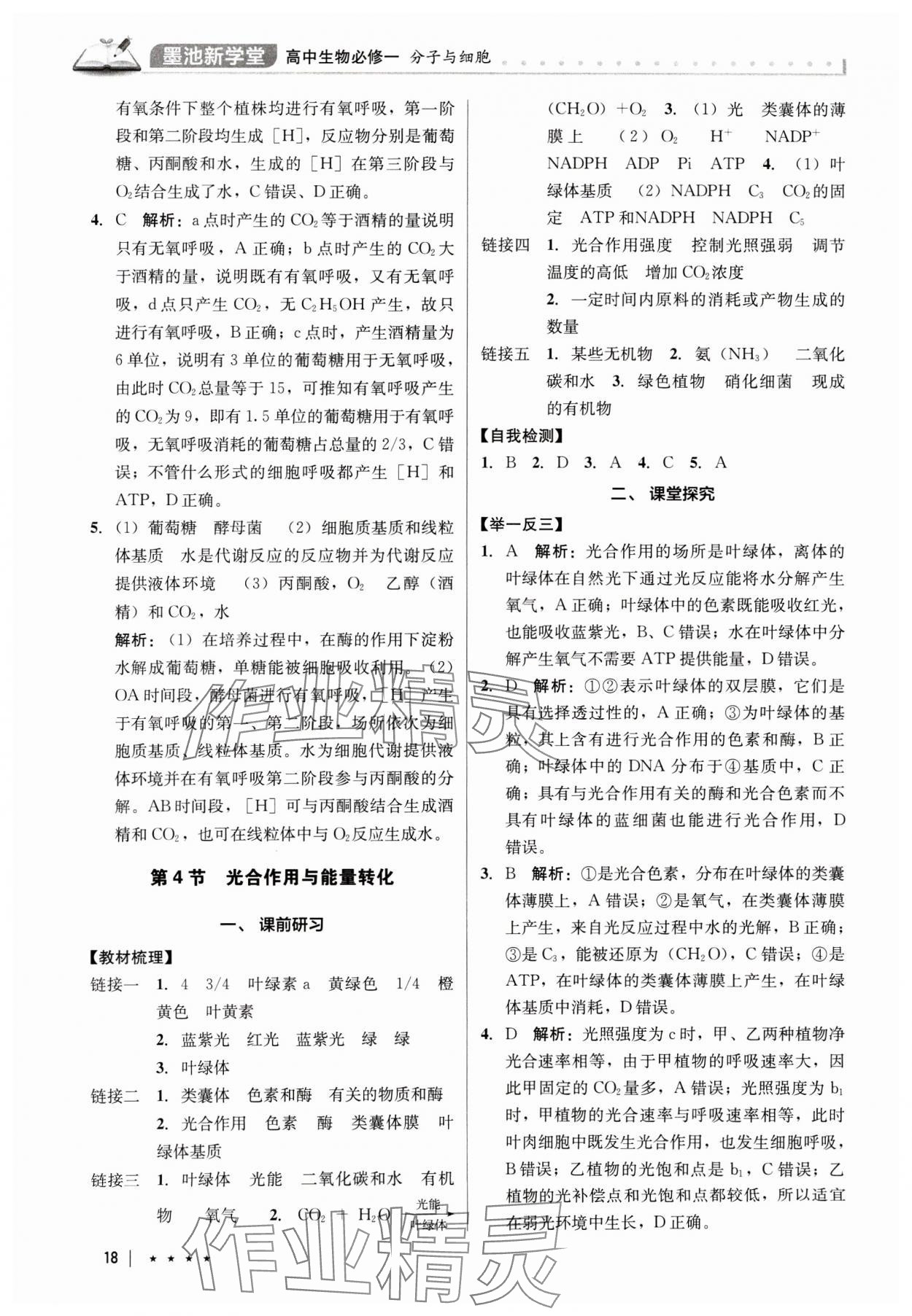 2024年墨池新學堂高中生物必修1人教版 參考答案第18頁