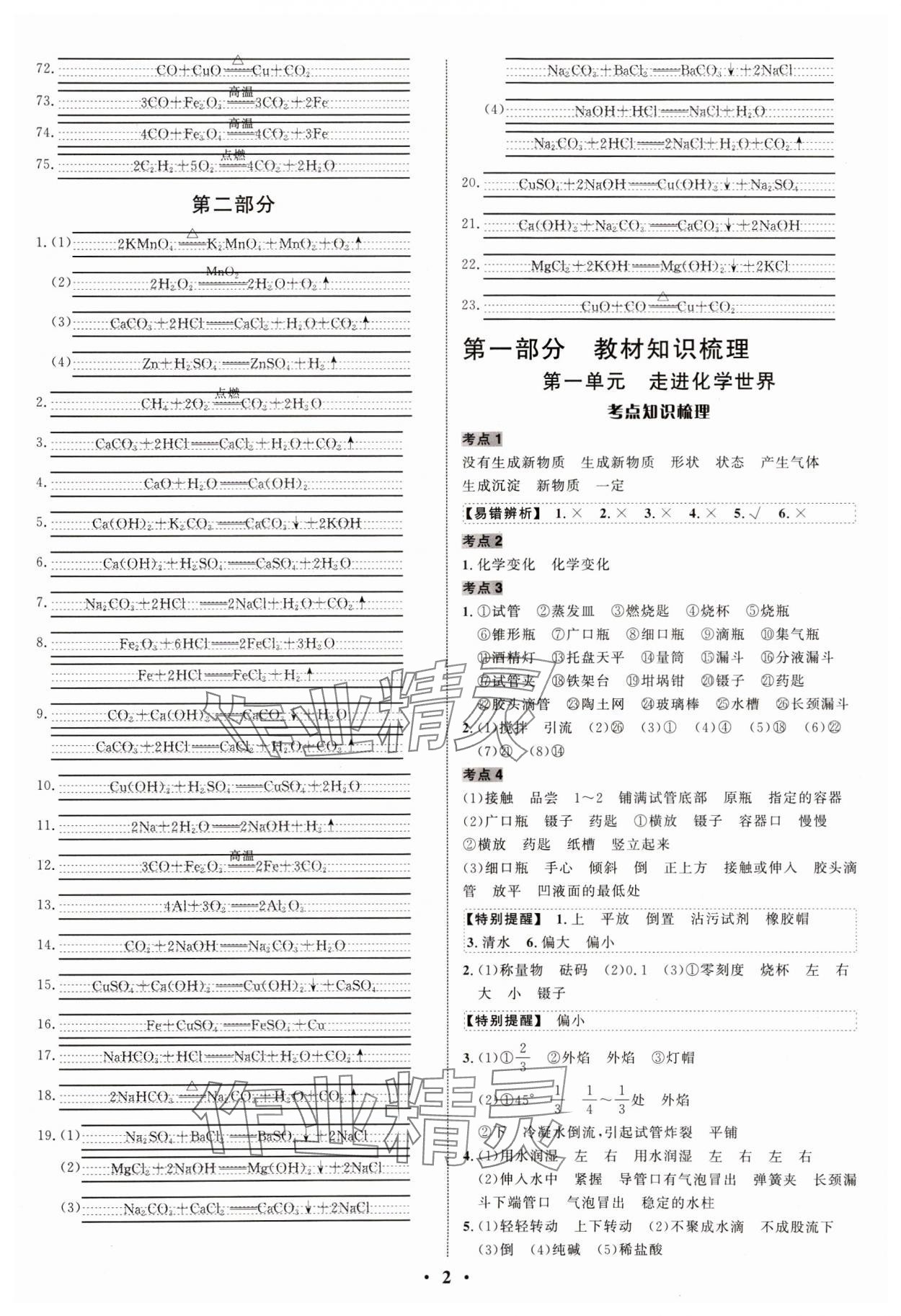 2025年中考对策化学潍坊专版 参考答案第2页