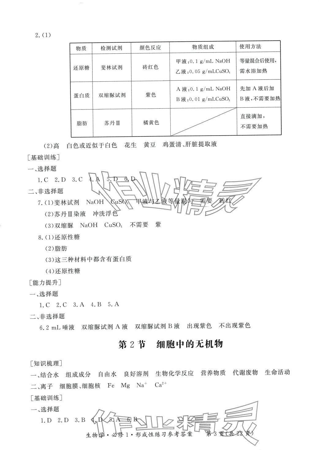 2024年形成性練習(xí)與檢測高中生物必修1 第3頁