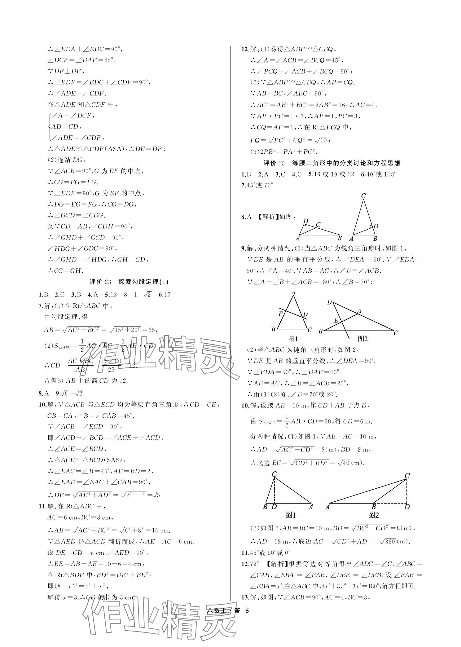 2023年名師面對面學科素養評價八年級數學上冊浙教版 參考答案第5頁