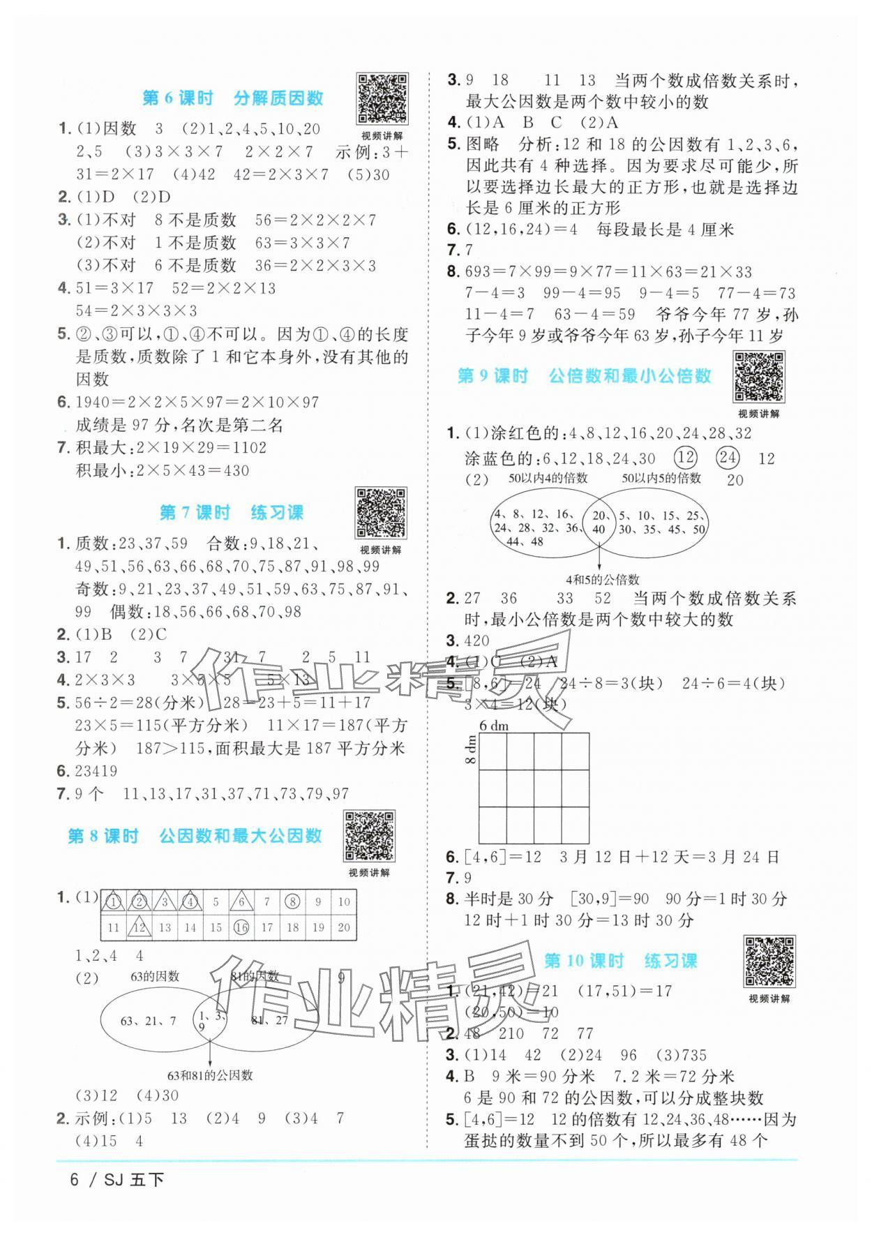 2024年陽光同學(xué)課時優(yōu)化作業(yè)五年級數(shù)學(xué)下冊蘇教版 參考答案第6頁