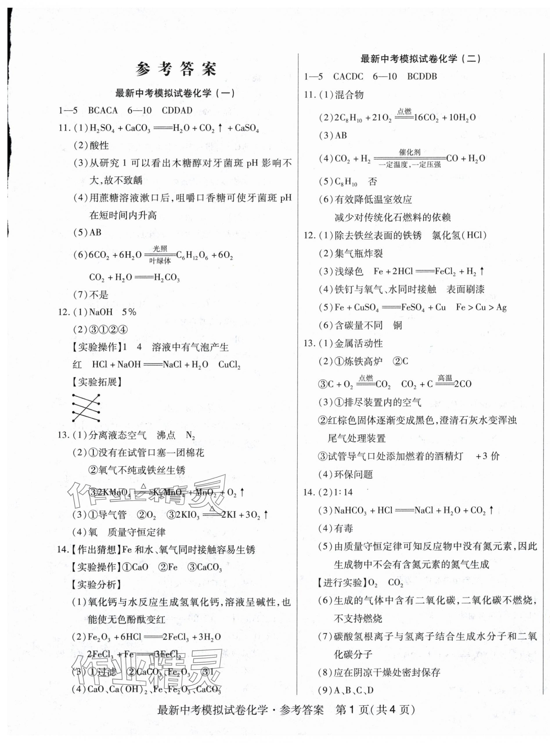 2024年最新中考模擬卷化學(xué) 第1頁