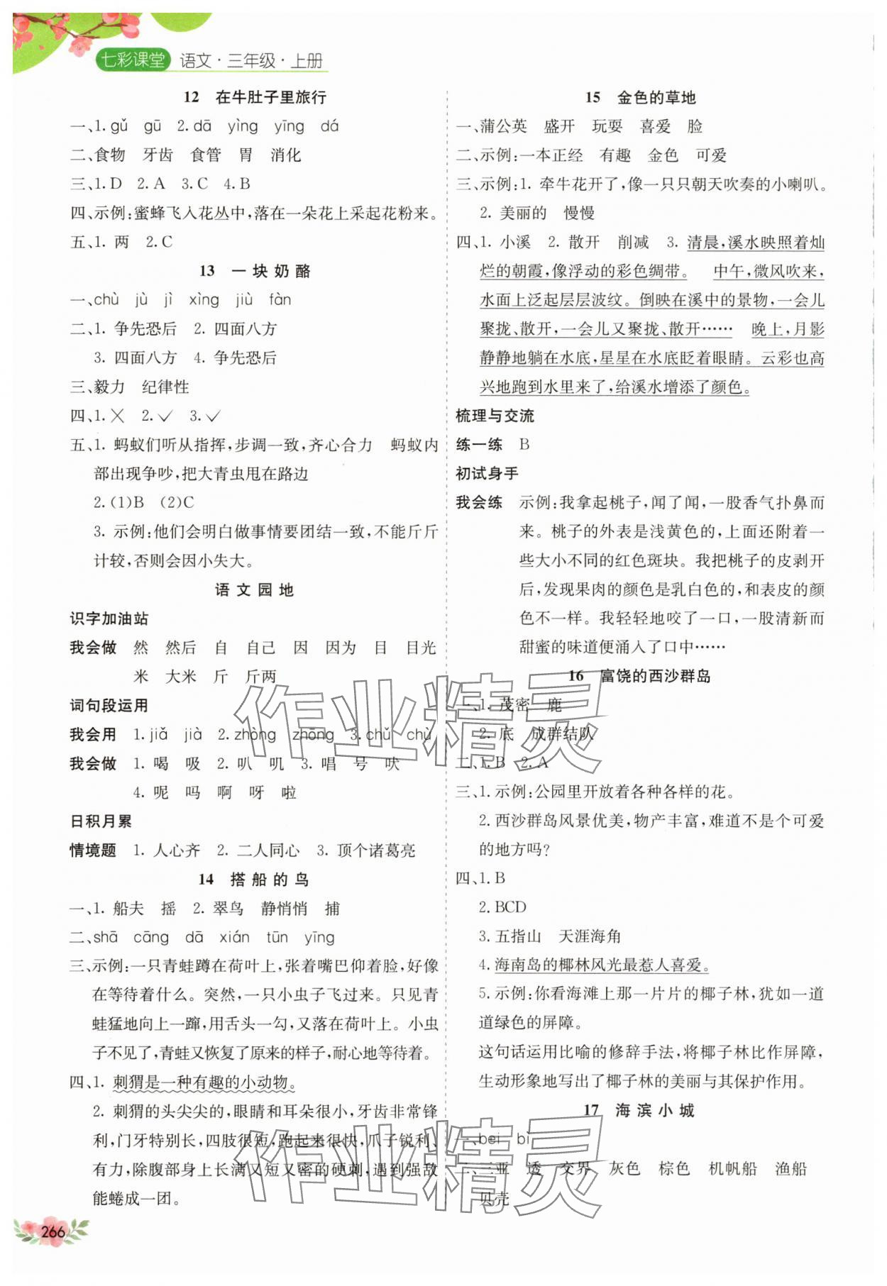 2025年七彩课堂三年级语文上册人教版河南专版 参考答案第3页