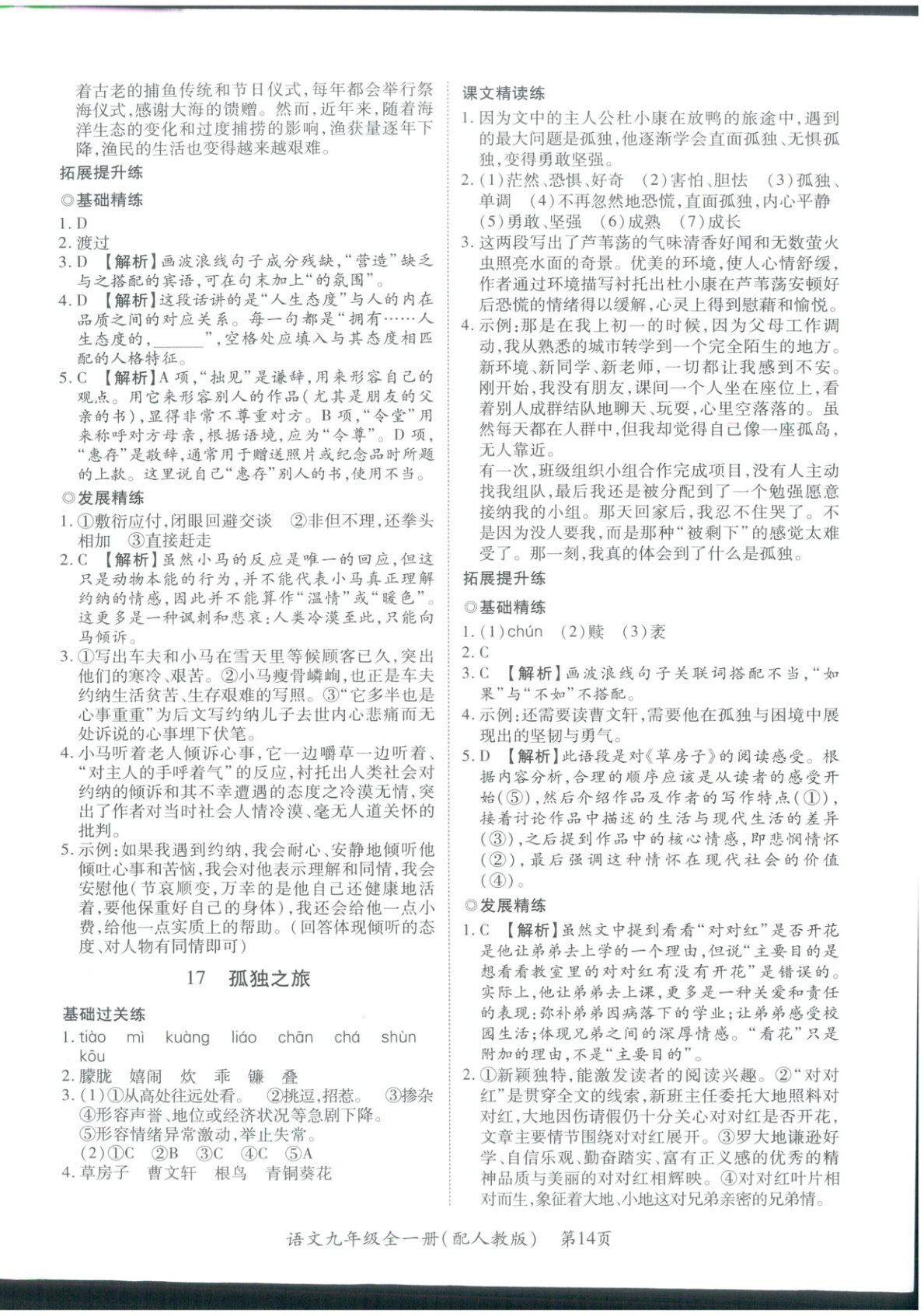 2025年新教材新评估九年级语文全一册人教版&nbsp;第14页