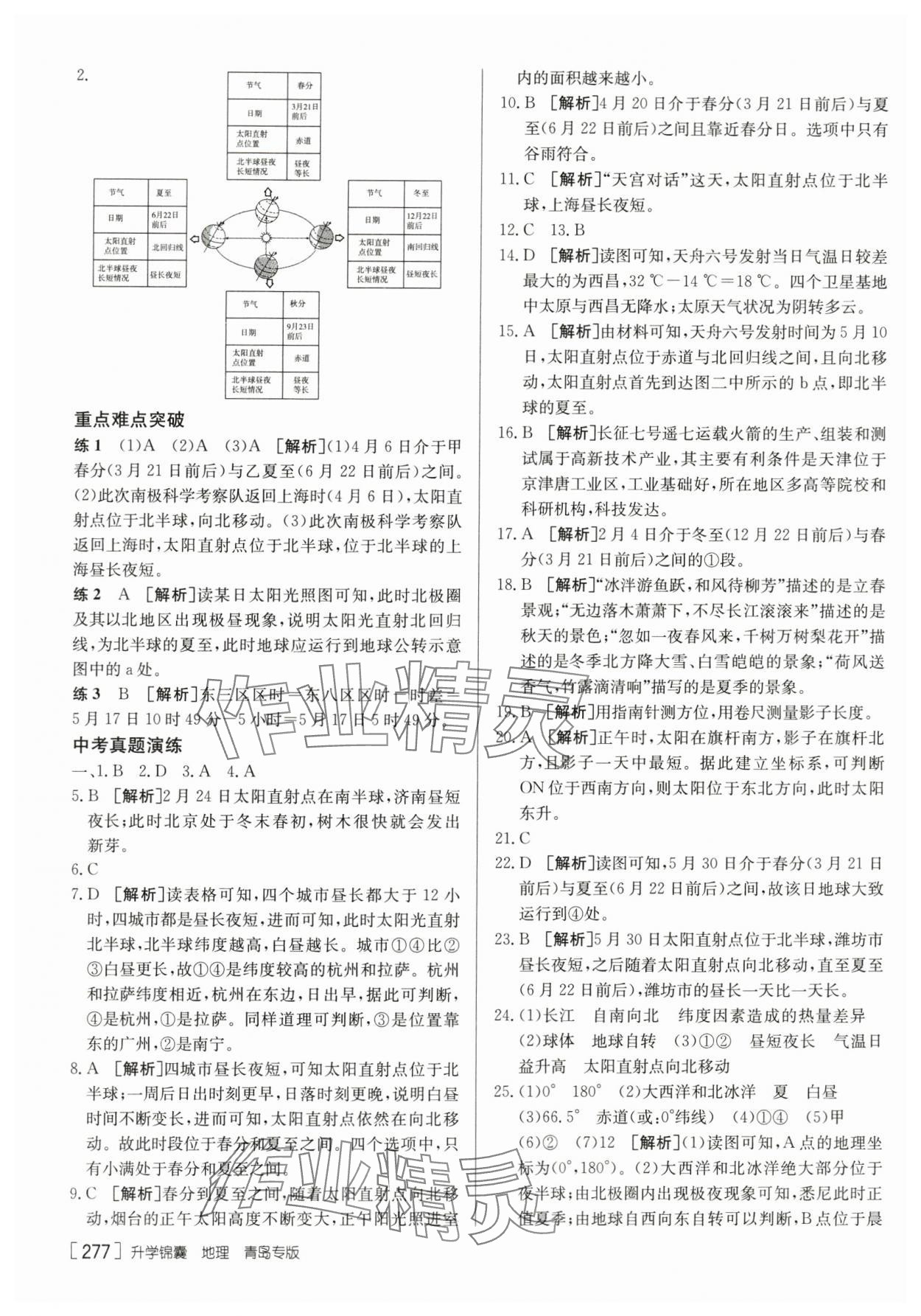 2024年升學(xué)錦囊地理青島專版 參考答案第3頁