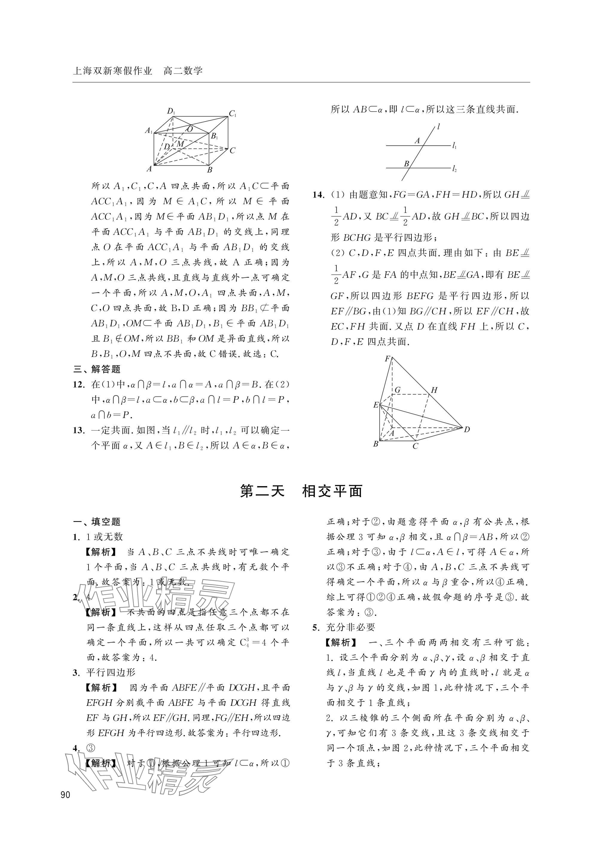 2025年上海雙新寒假作業(yè)高二數(shù)學(xué)滬教版 參考答案第2頁