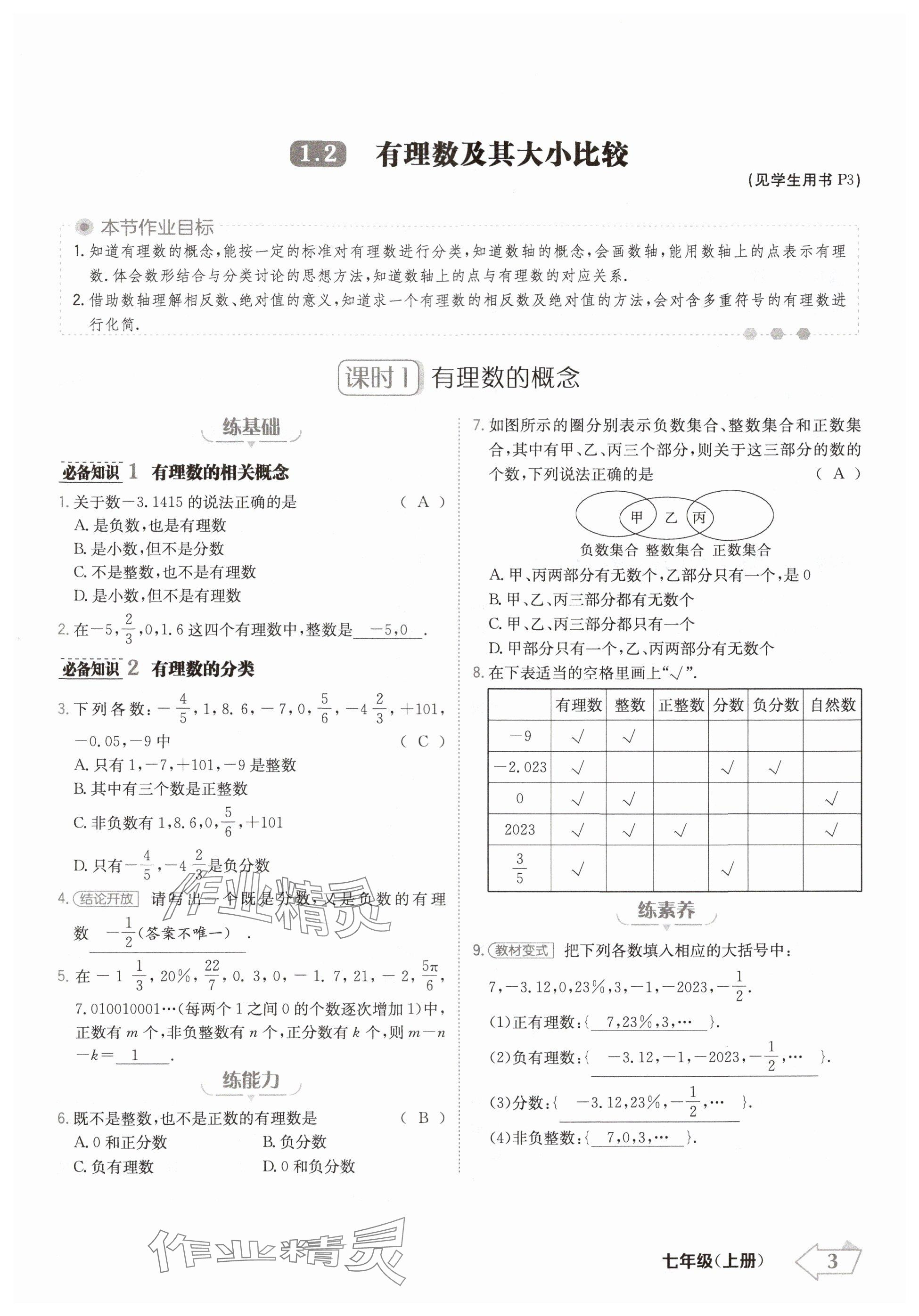 2024年金牌學(xué)練測(cè)七年級(jí)數(shù)學(xué)上冊(cè)人教版 參考答案第3頁(yè)