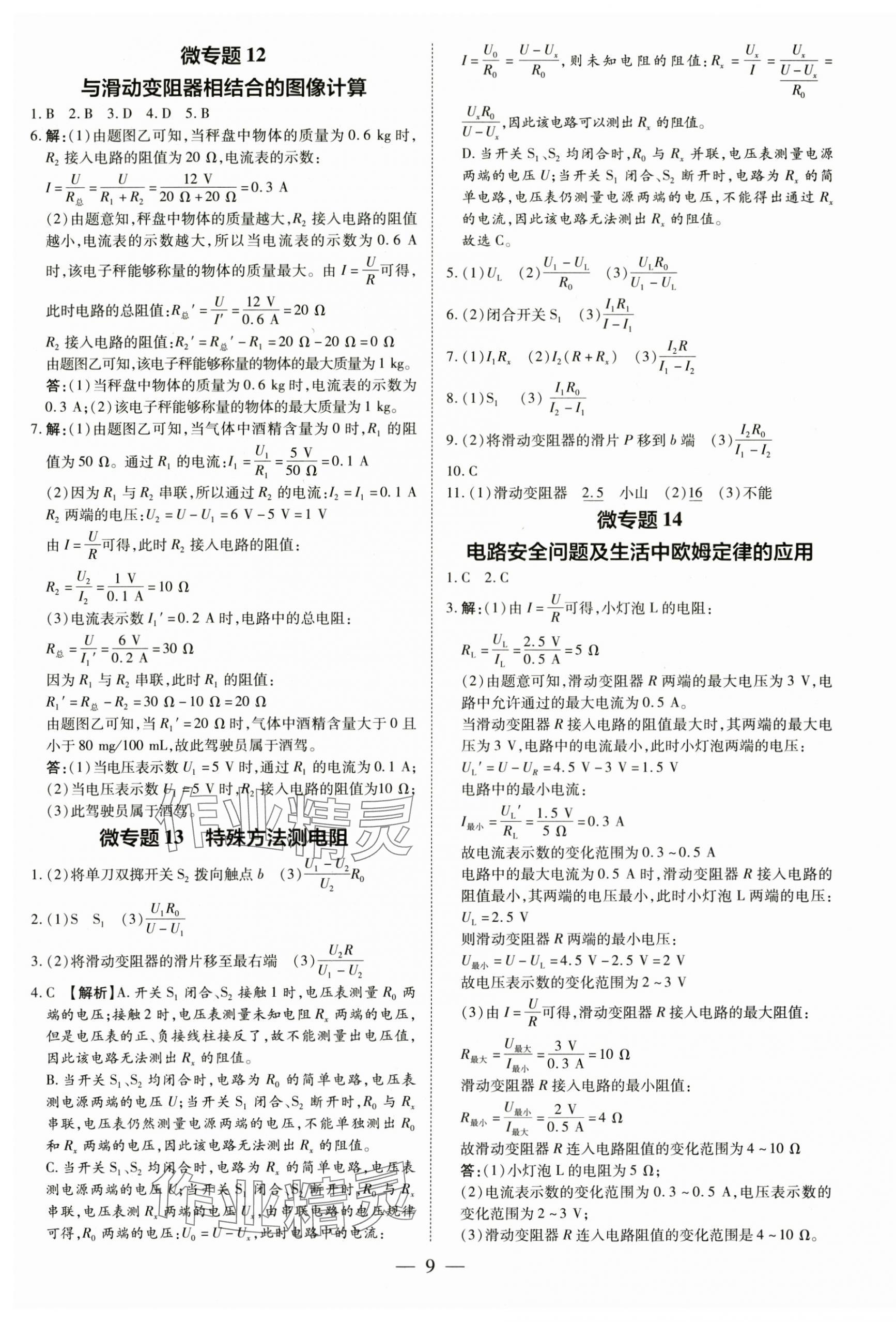 2024年領(lǐng)跑作業(yè)本九年級(jí)物理全一冊(cè)人教版深圳專版 第9頁(yè)