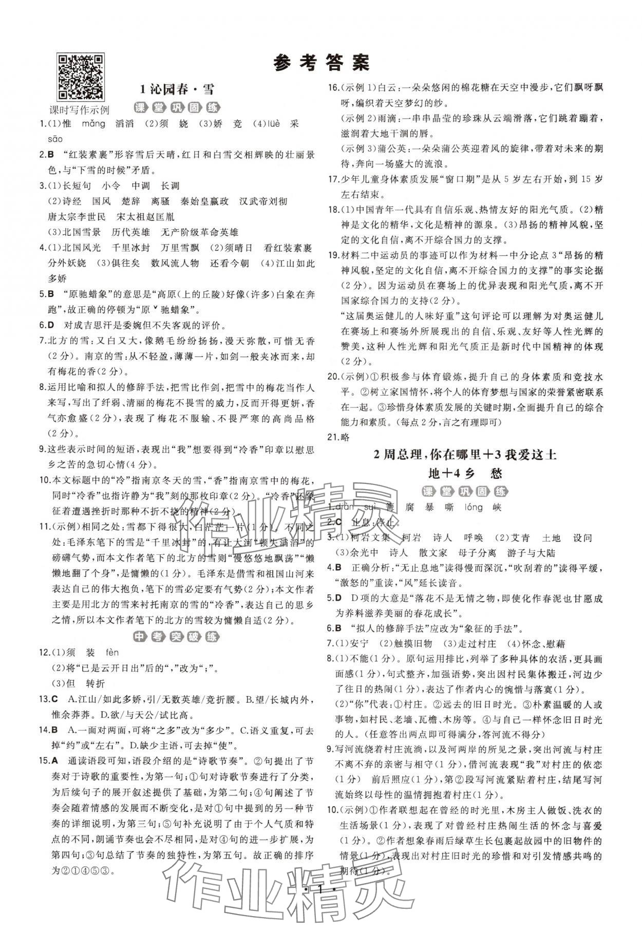 2025年一本同步训练九年级语文全一册人教版重庆专版 第1页