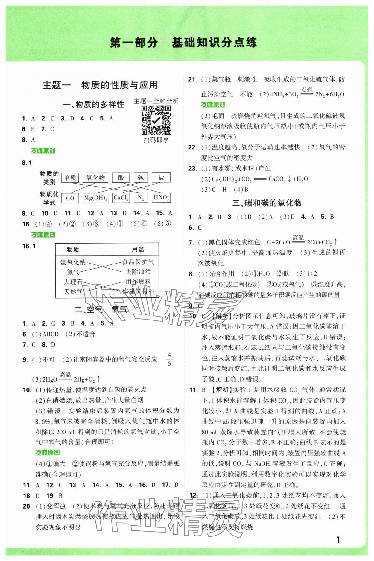 2025年萬(wàn)唯中考真題分類中考化學(xué) 參考答案第1頁(yè)