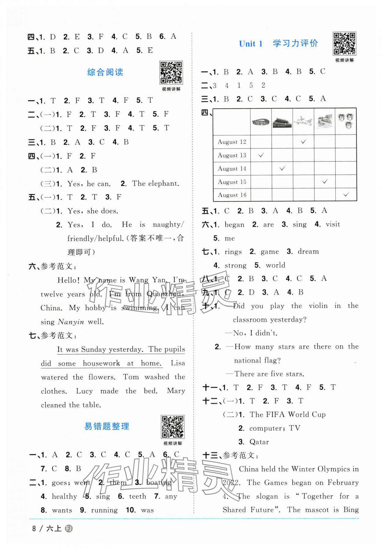 2024年陽光同學課時優(yōu)化作業(yè)六年級英語上冊福建教育版 第8頁