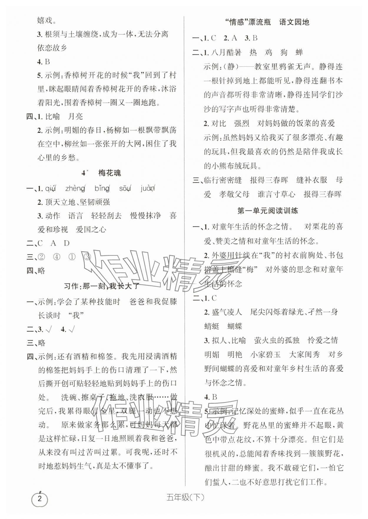 2025年語文要素天天練五年級(jí)語文下冊(cè)人教版浙江專版 參考答案第2頁