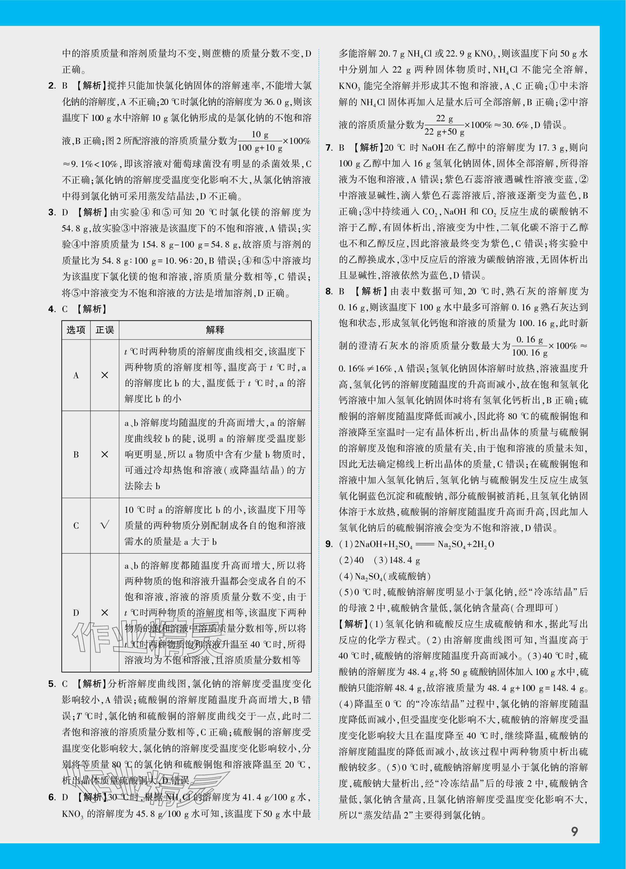 2024年中考面对面化学山西专版 参考答案第9页