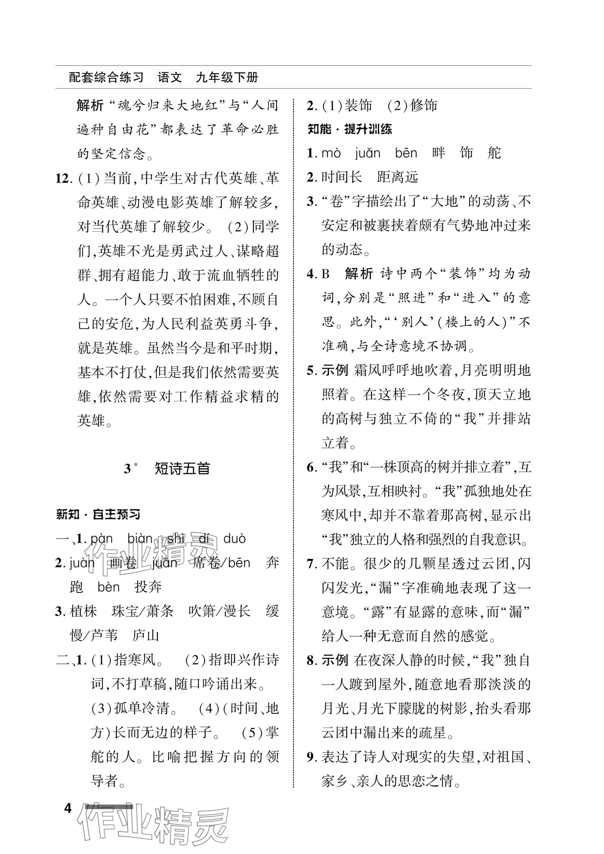 2025年配套綜合練習(xí)甘肅九年級(jí)語(yǔ)文下冊(cè)人教版 參考答案第4頁(yè)