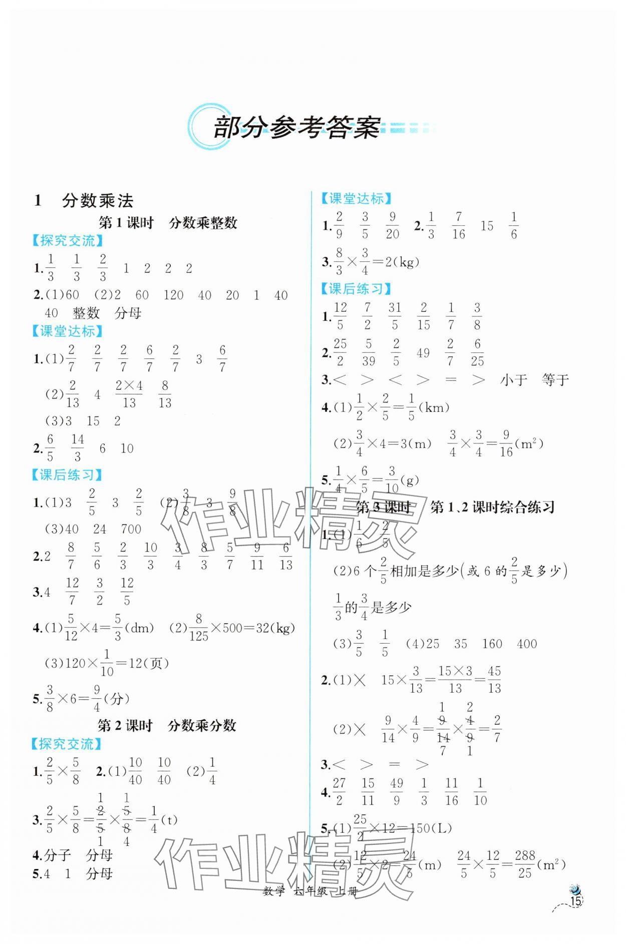 2024年人教金学典同步解析与测评六年级数学上册人教版云南专版 第1页