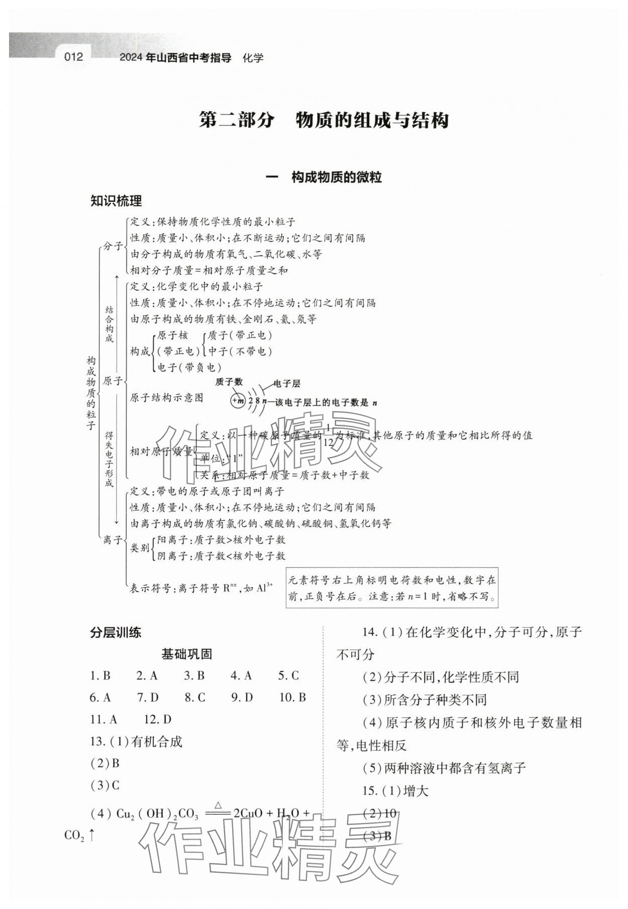 2024年中考指導(dǎo)化學(xué)山西專版 參考答案第12頁(yè)