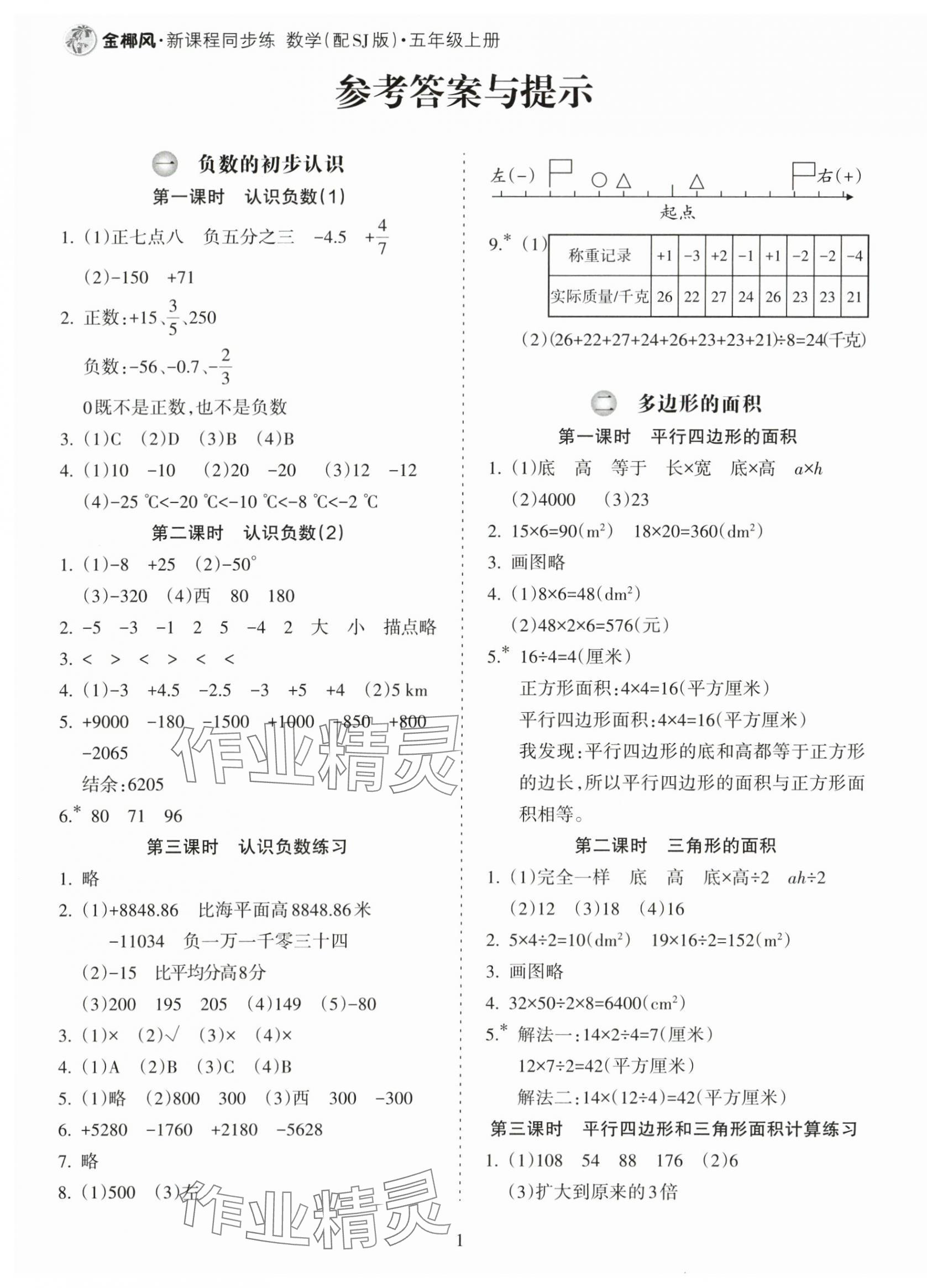 2025年金椰风新课程同步练五年级数学上册苏教版 参考答案第1页