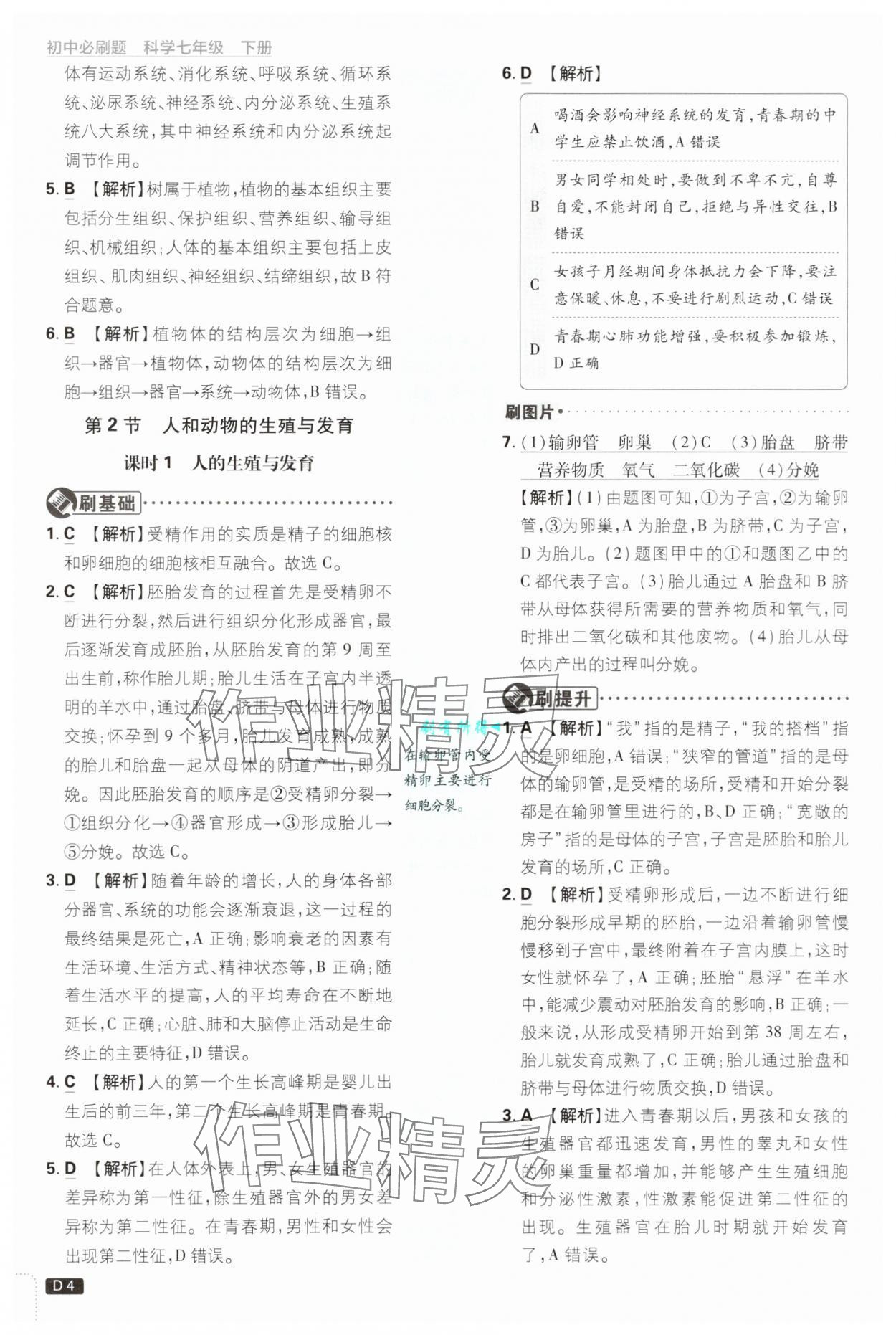 2025年初中必刷題七年級科學下冊浙教版浙江專版 參考答案第4頁
