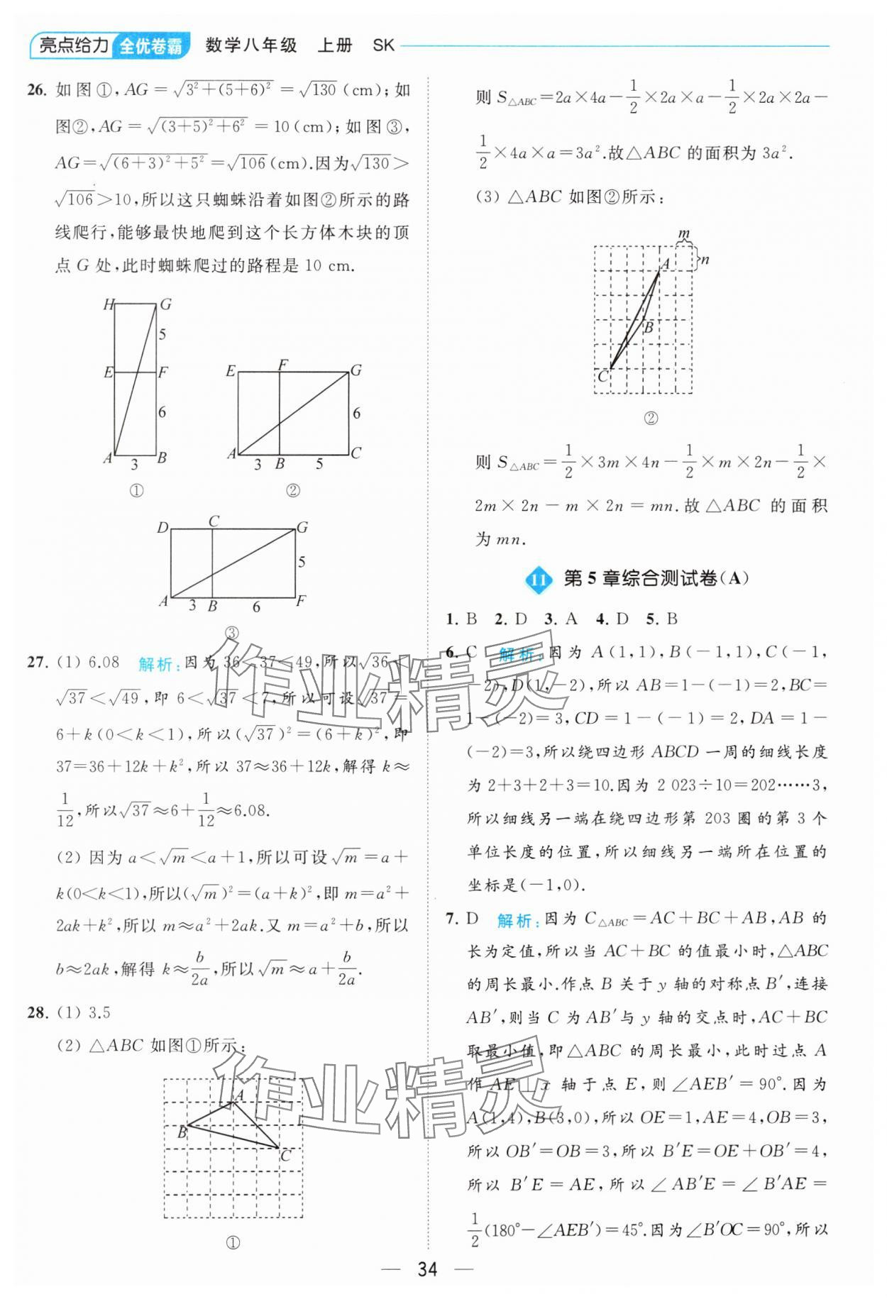 2023年亮點(diǎn)給力全優(yōu)卷霸八年級(jí)數(shù)學(xué)上冊(cè)蘇科版 參考答案第34頁