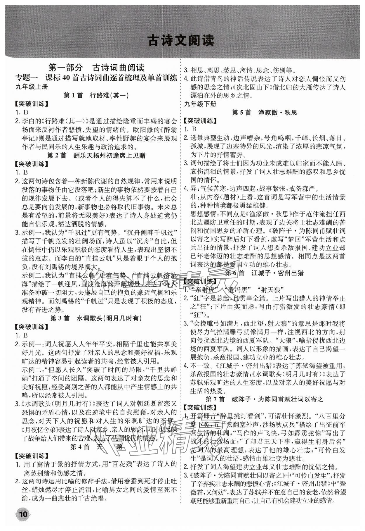 2024年中考大數(shù)據(jù)語文中考河北專版&nbsp;參考答案第10頁