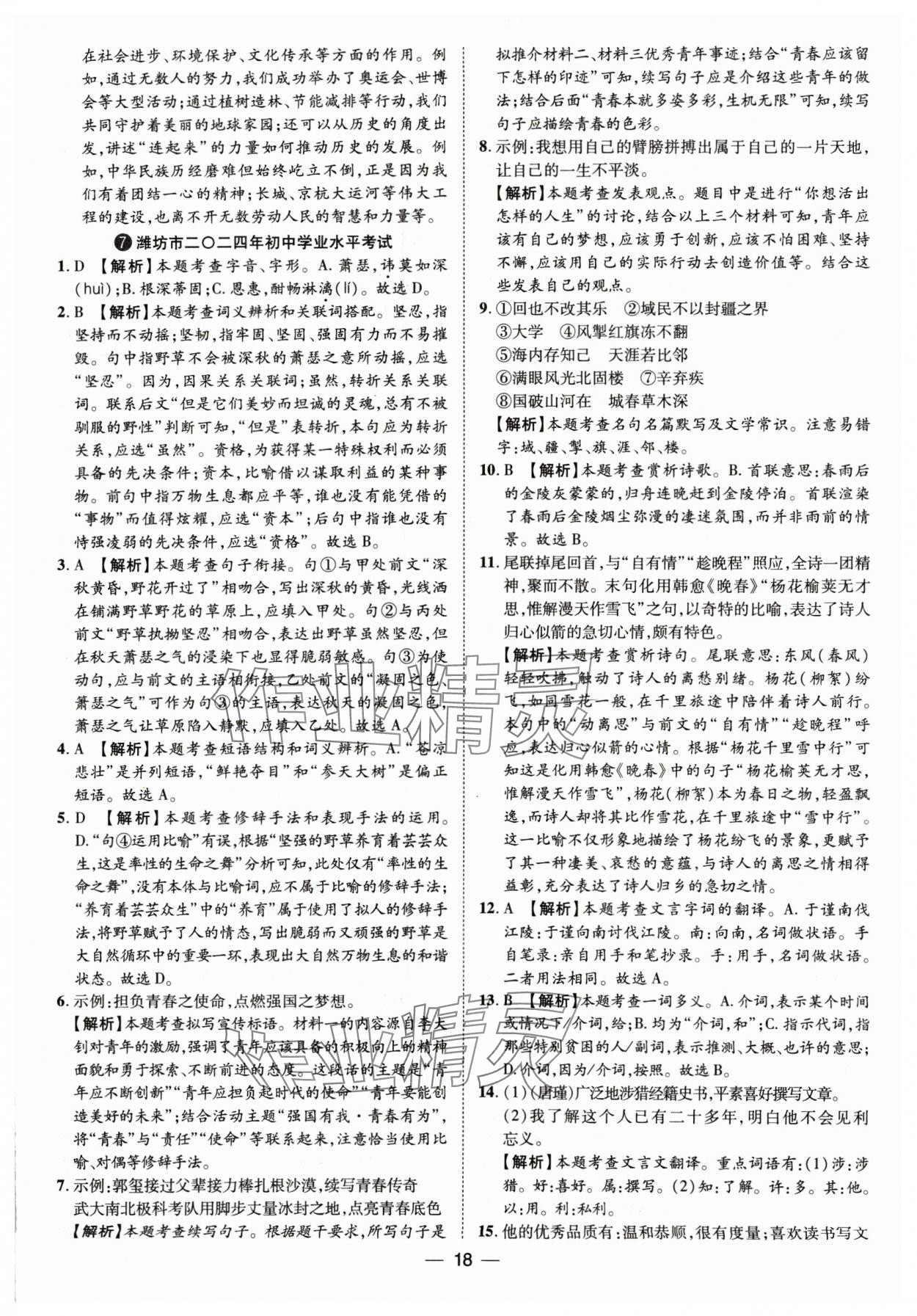 2025年鲁人泰斗中考必备中考试题汇编语文山东专版&nbsp;参考答案第18页
