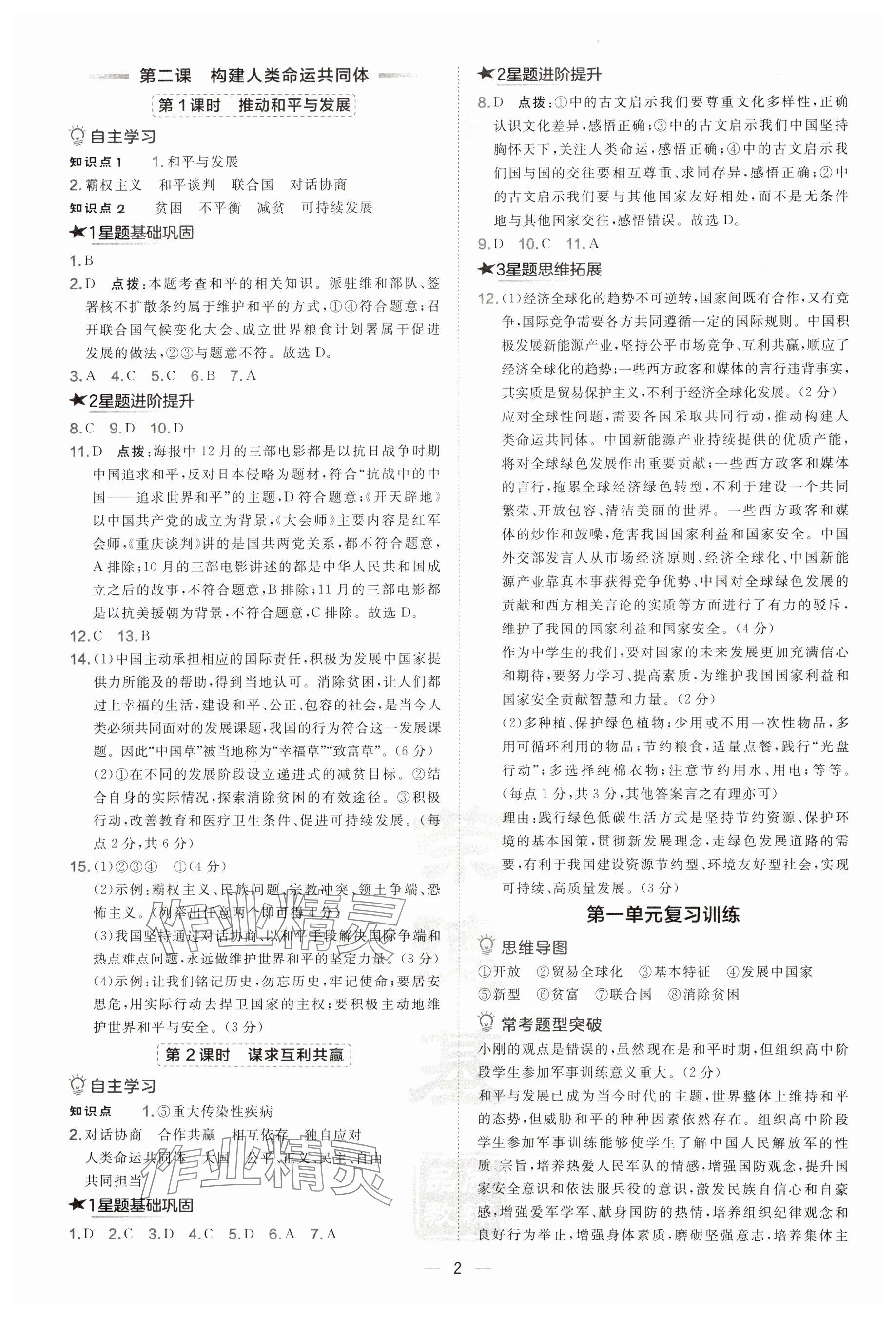 2025年點(diǎn)撥訓(xùn)練九年級道德與法治下冊人教版 第2頁