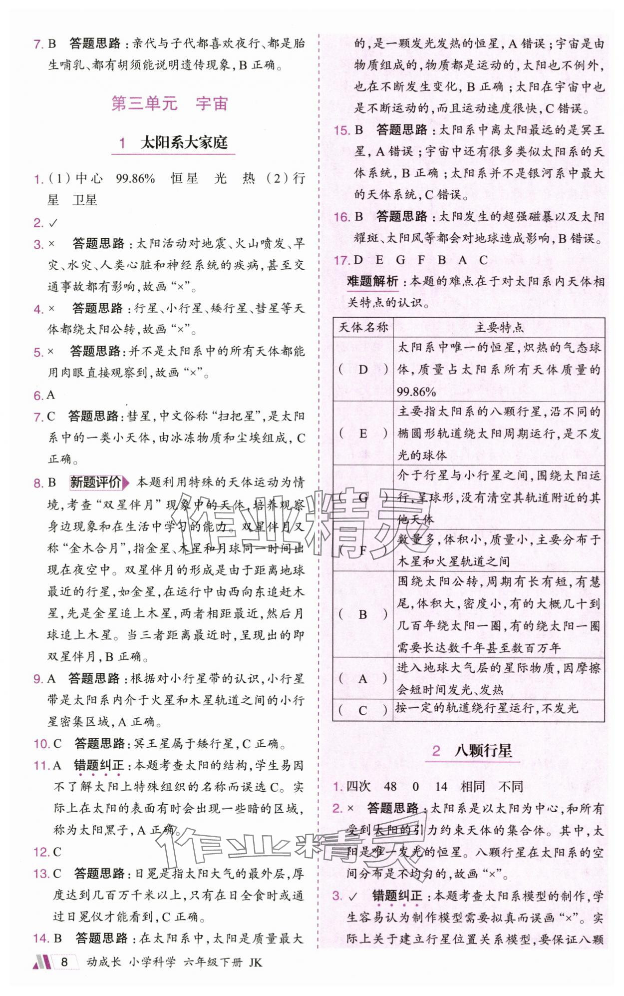 2025年動成長題題體現(xiàn)核心素養(yǎng)六年級科學下冊教科版 參考答案第8頁