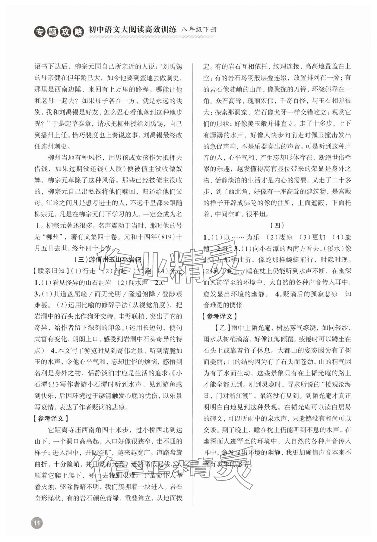 2025年初中語文大閱讀高效訓(xùn)練八年級(jí)下冊(cè) 參考答案第11頁