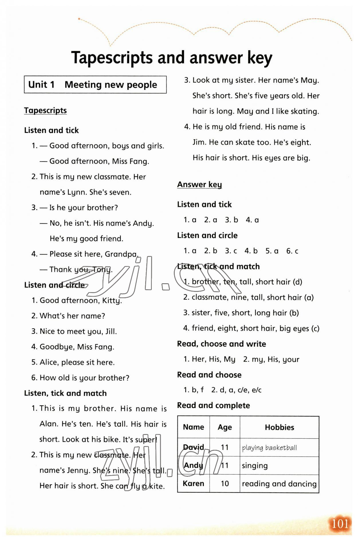 2023年牛津英語活動練習(xí)手冊四年級上冊滬教版 參考答案第1頁