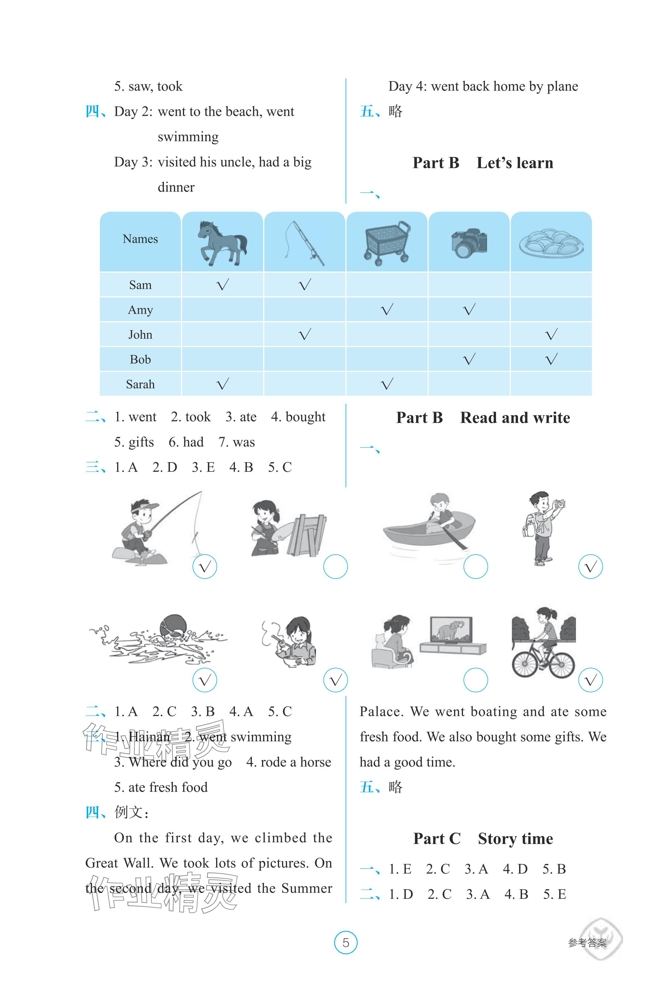 2024年學生基礎性作業(yè)六年級英語下冊人教版 參考答案第5頁