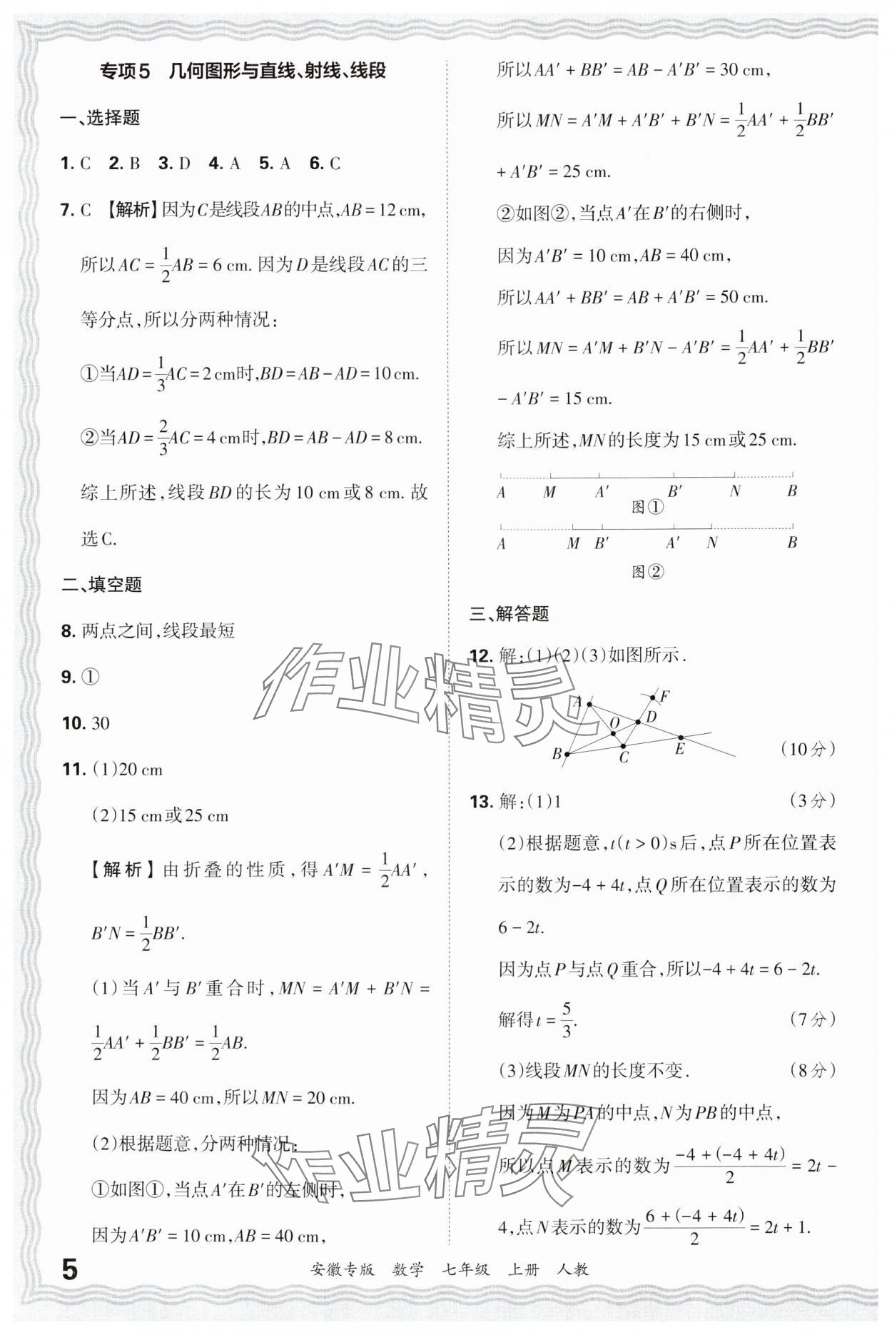 2024年王朝霞各地期末試卷精選七年級數(shù)學(xué)上冊人教版安徽專版 參考答案第5頁