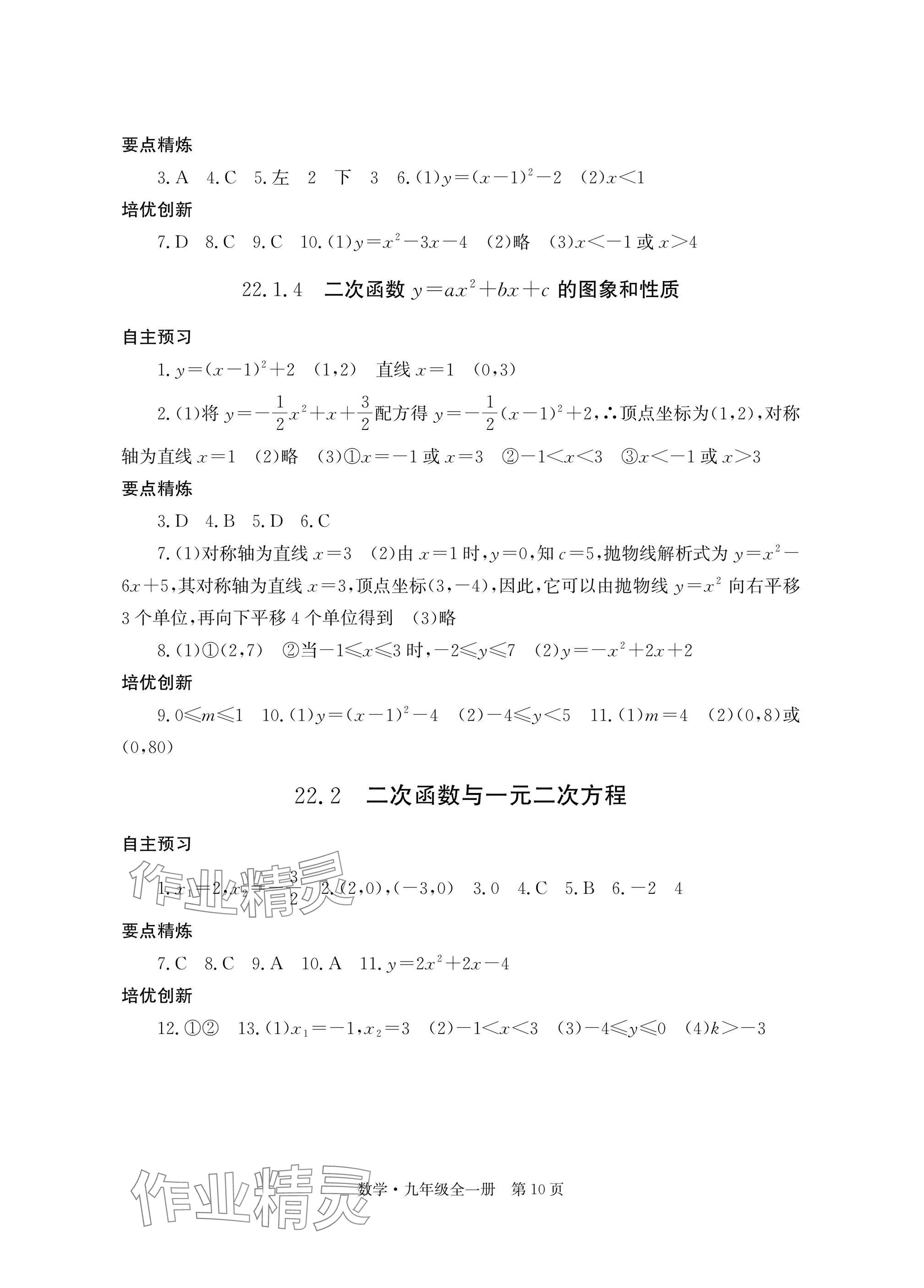 2025年自主学习指导课程与测试九年级数学全一册人教版 参考答案第10页