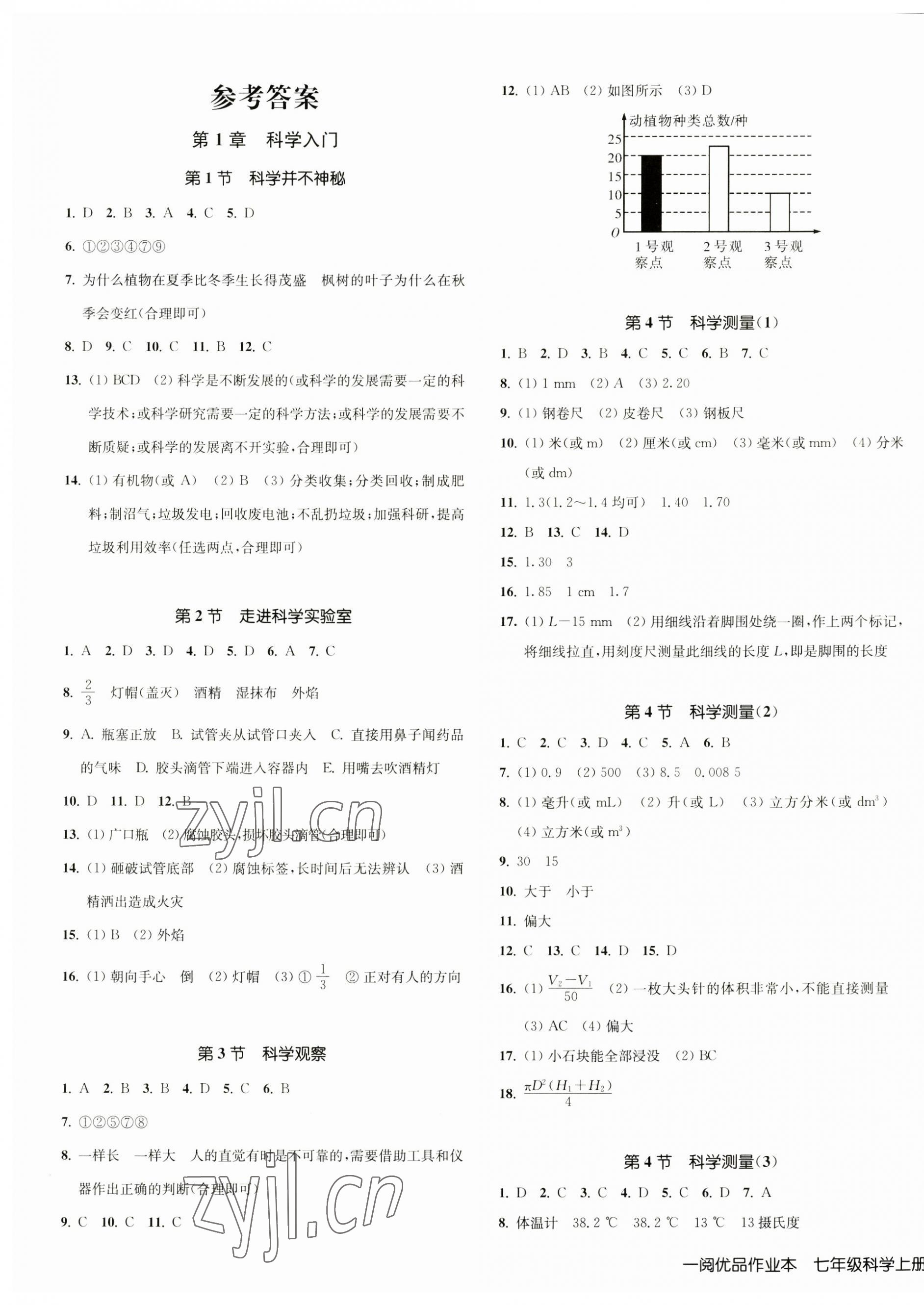 2023年一閱優(yōu)品作業(yè)本七年級科學(xué)上冊浙教版 第1頁