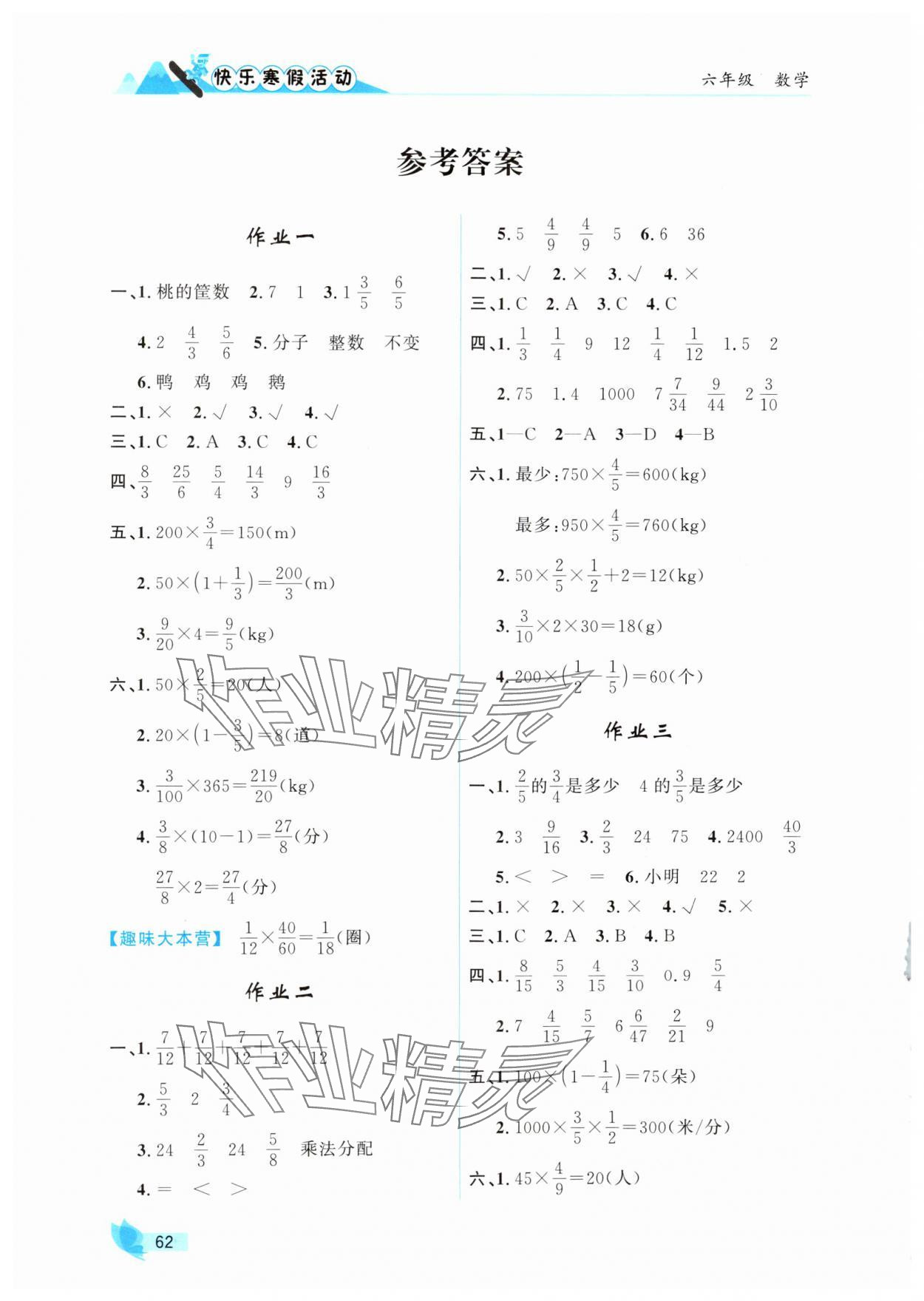 2025年快樂寒假活動(dòng)六年級(jí)數(shù)學(xué)人教版 參考答案第1頁(yè)