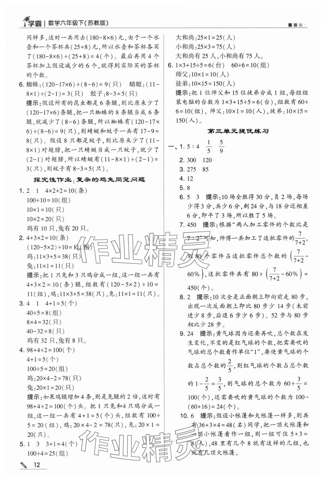 2024年乔木图书学霸六年级数学下册苏教版 第12页