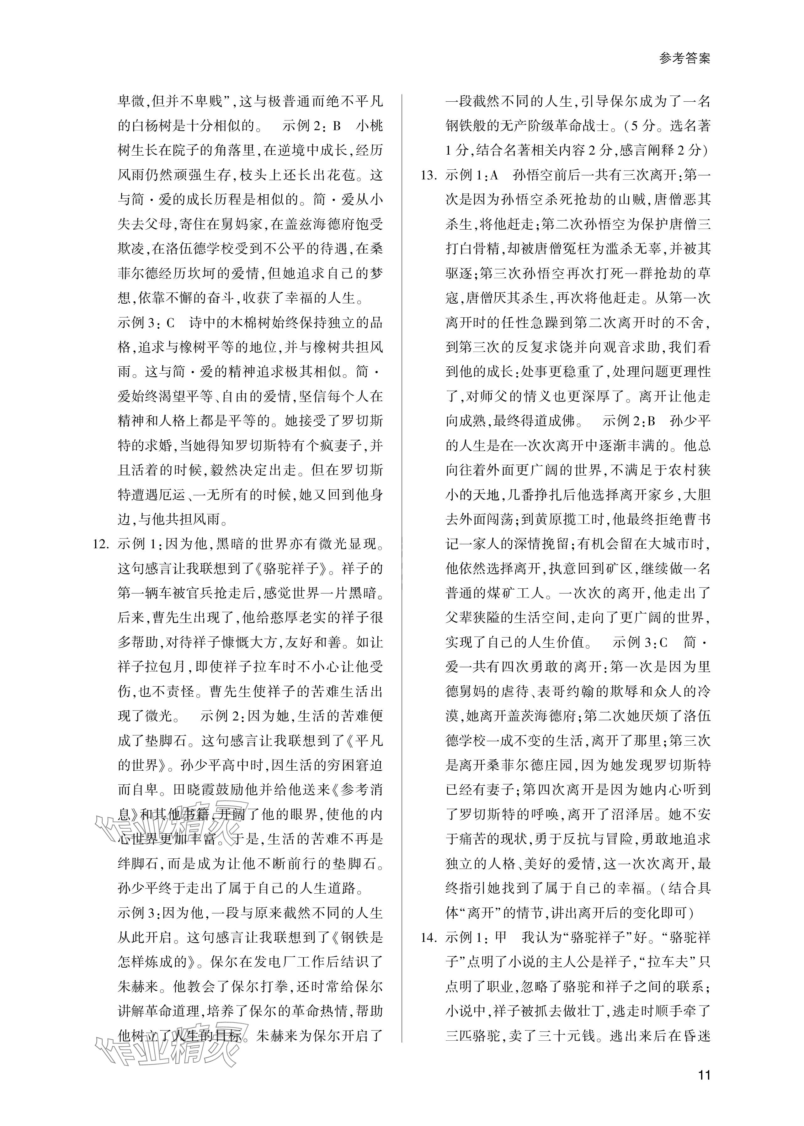 2024年樂支點(diǎn)中考高分沖刺語文&nbsp;參考答案第11頁(yè)