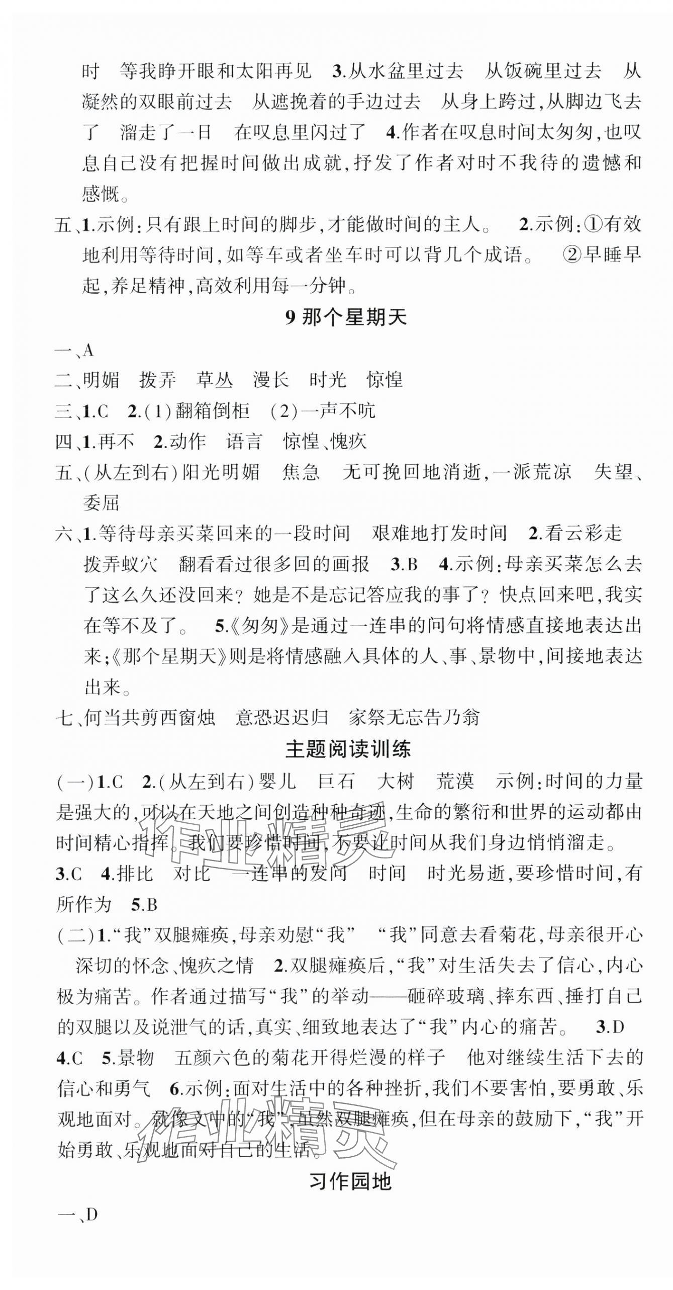2025年狀元成才路創優作業100分六年級語文下冊人教版湖北專版 參考答案第5頁