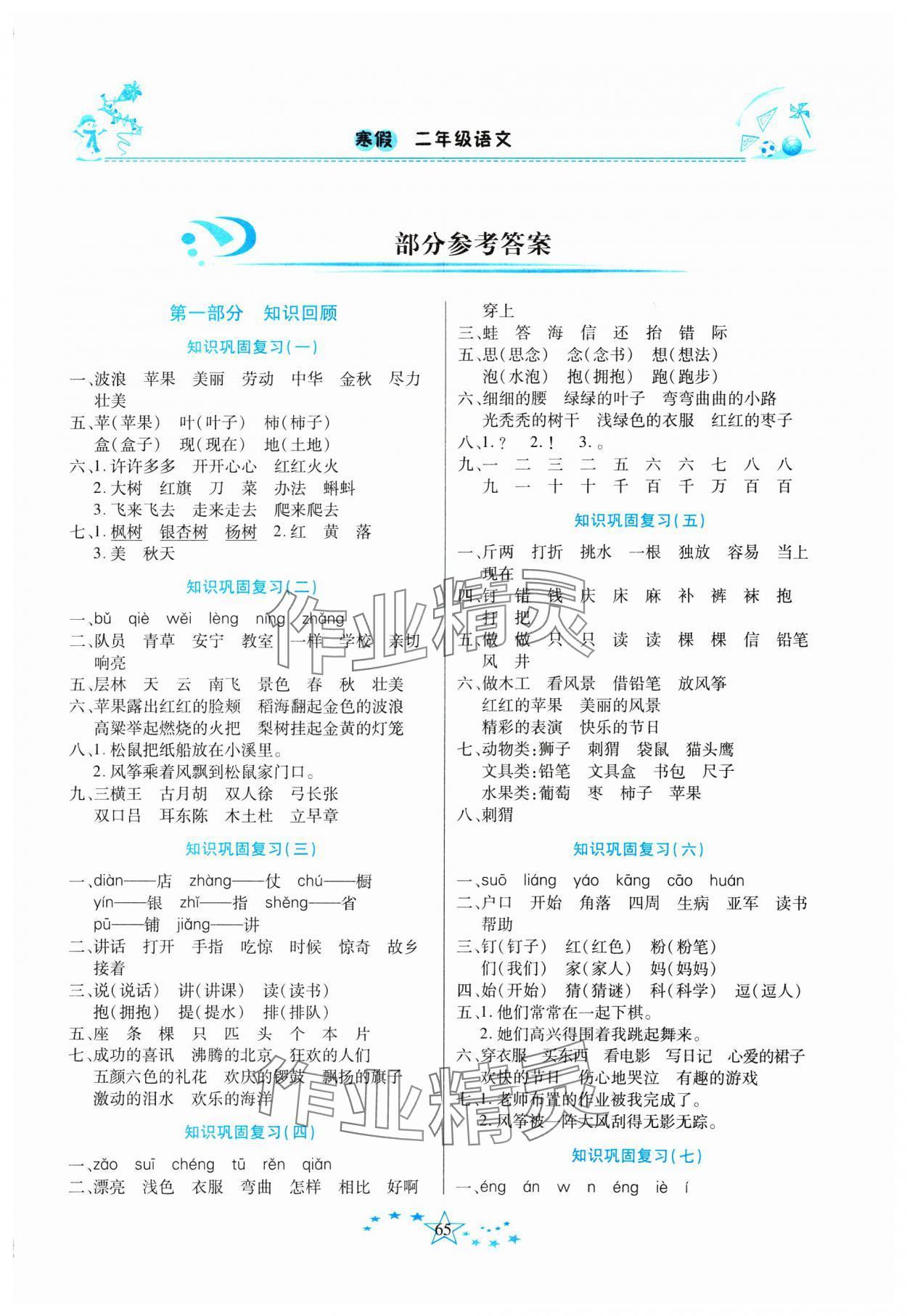 2025年复习计划100分快乐寒假二年级语文人教版云南专版 第1页