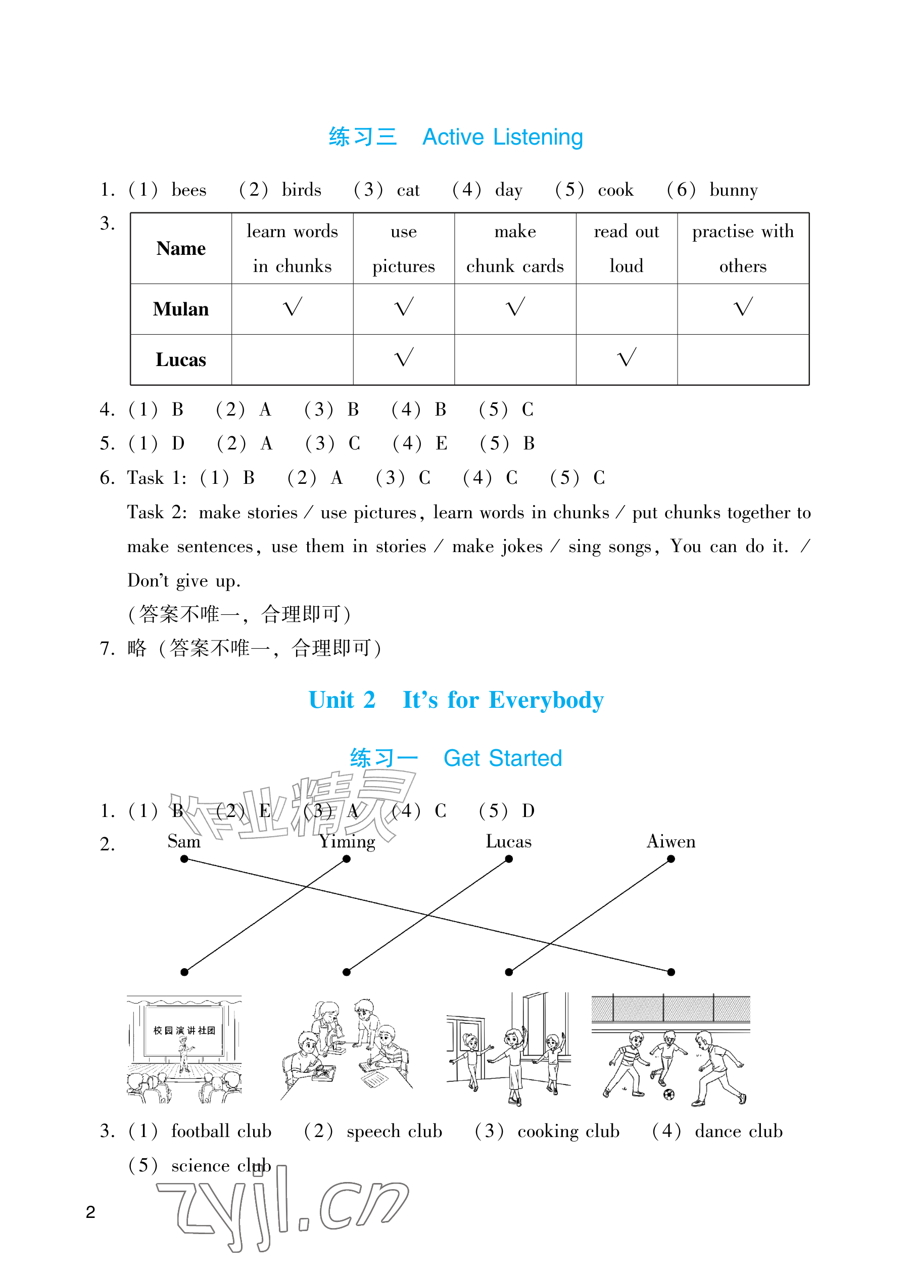 2026年阳光学业评价五年级英语上册教科版&nbsp;参考答案第2页